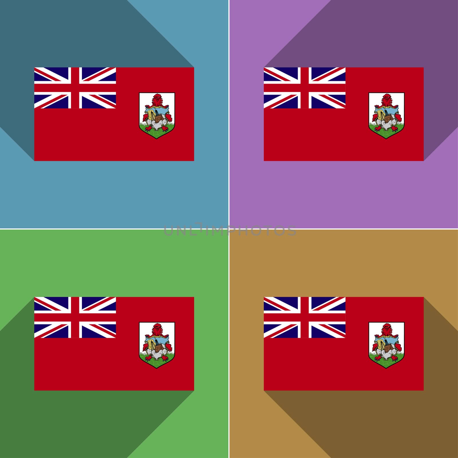 Flags of Bermuda. Set of colors flat design and long shadows.  illustration