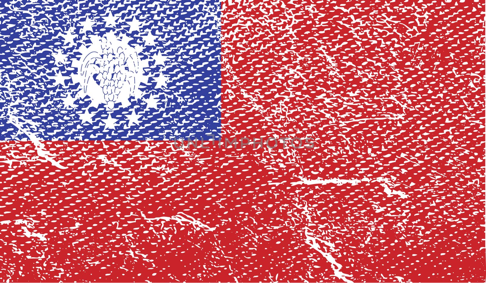 Flag of Myanmar Burma with old texture.  illustration