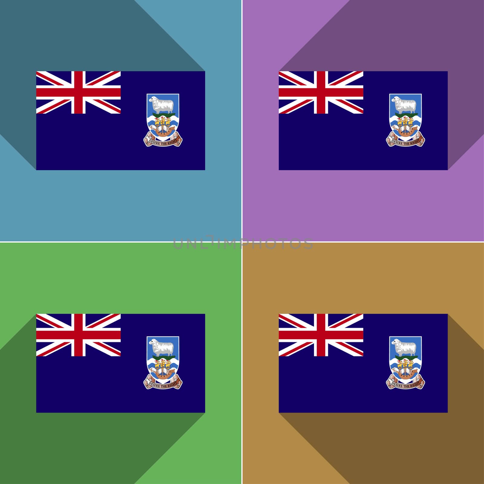 Flags of Falkland Islands. Set of colors flat design and long shadows.  illustration