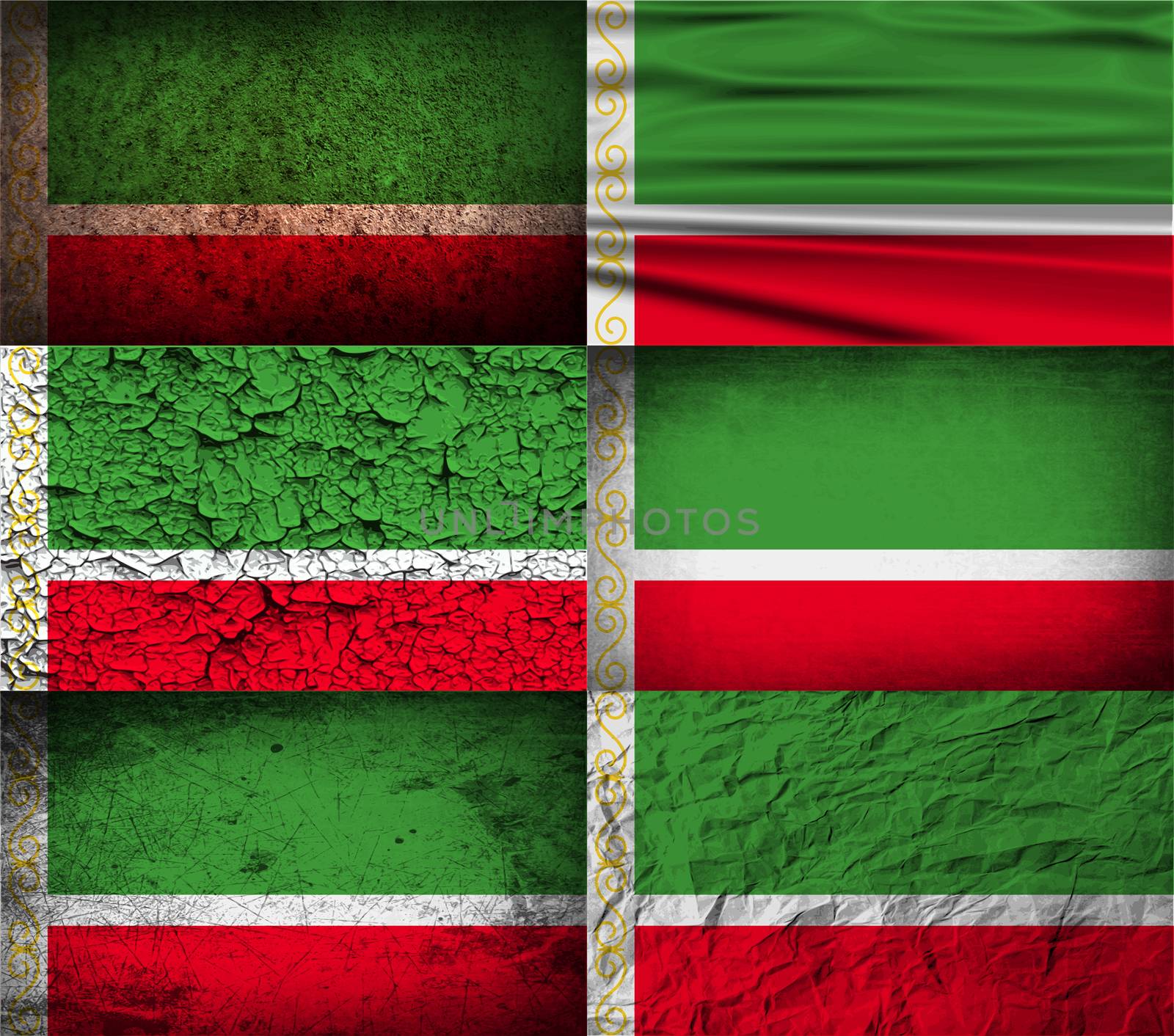 Set of six flags Chechen Republic with old texture.  by serhii_lohvyniuk