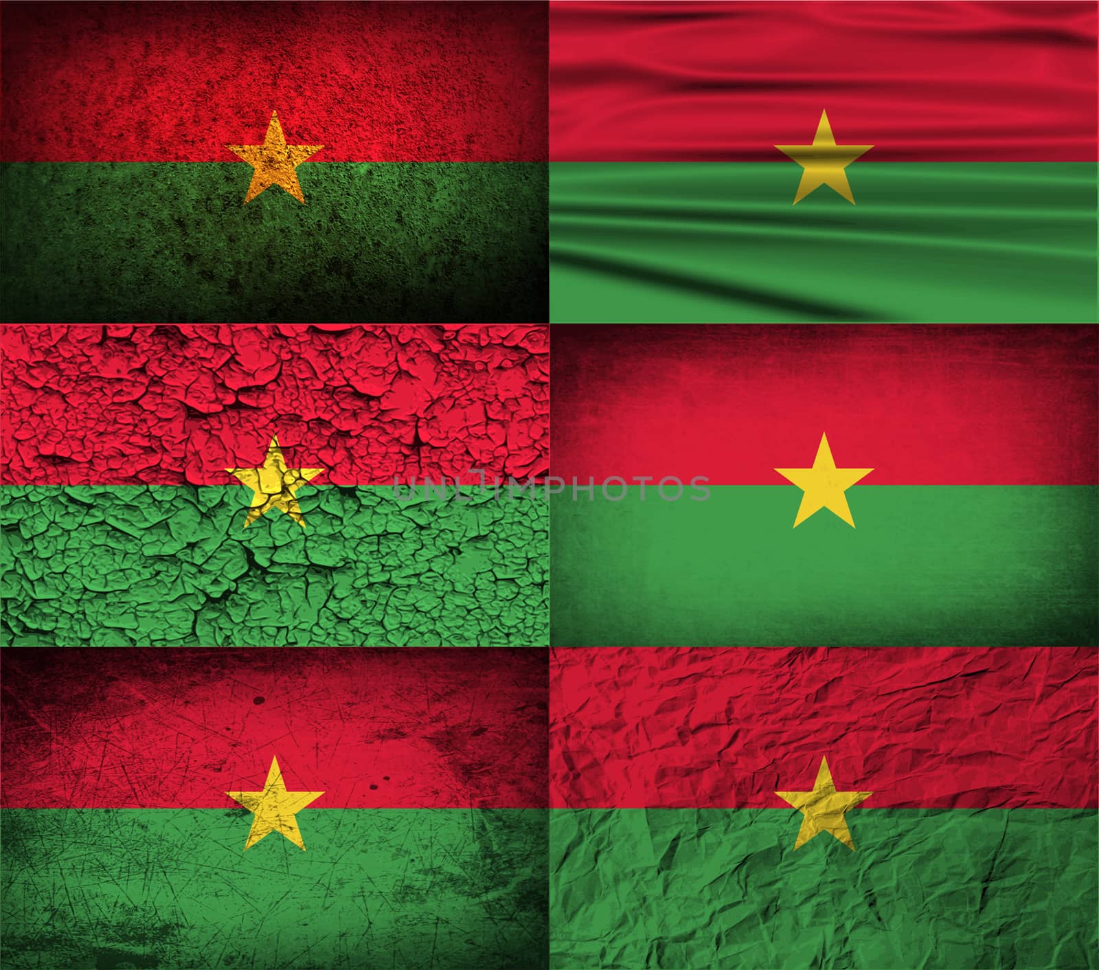 Set of six flags Burkina Faso with old texture.  by serhii_lohvyniuk