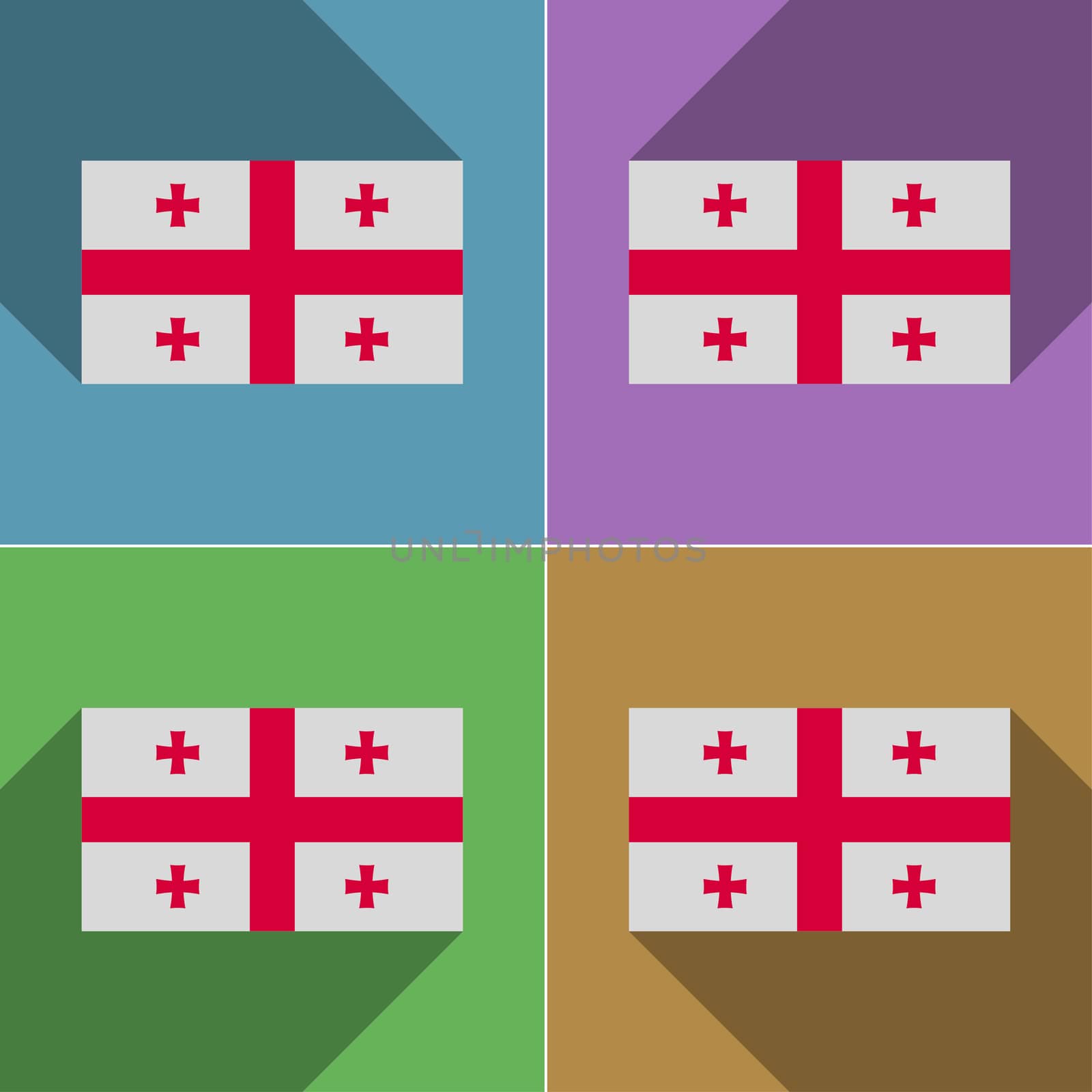 Flags of Georgia. Set of colors flat design and long shadows.  illustration