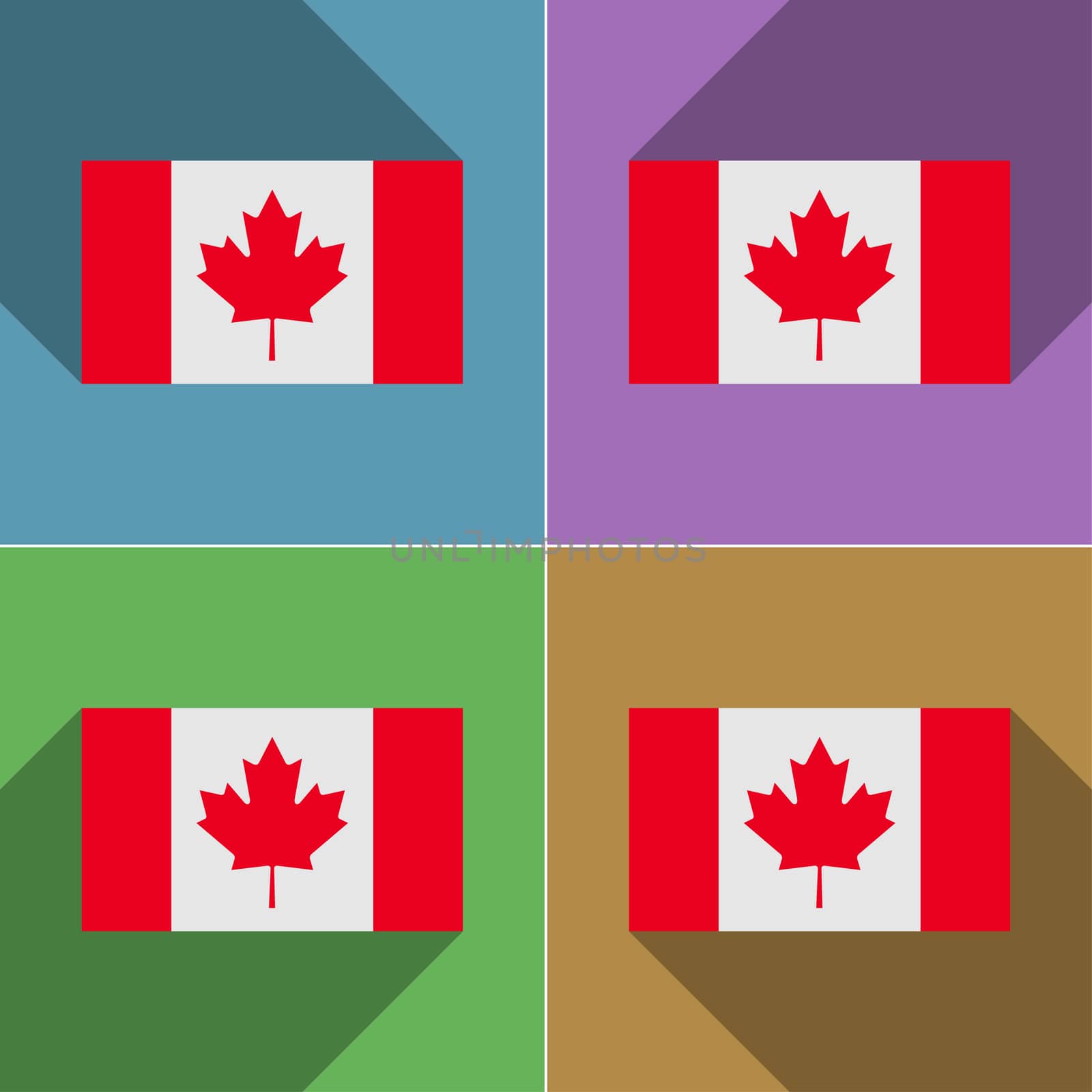 Flags of Canada. Set of colors flat design and long shadows.  illustration