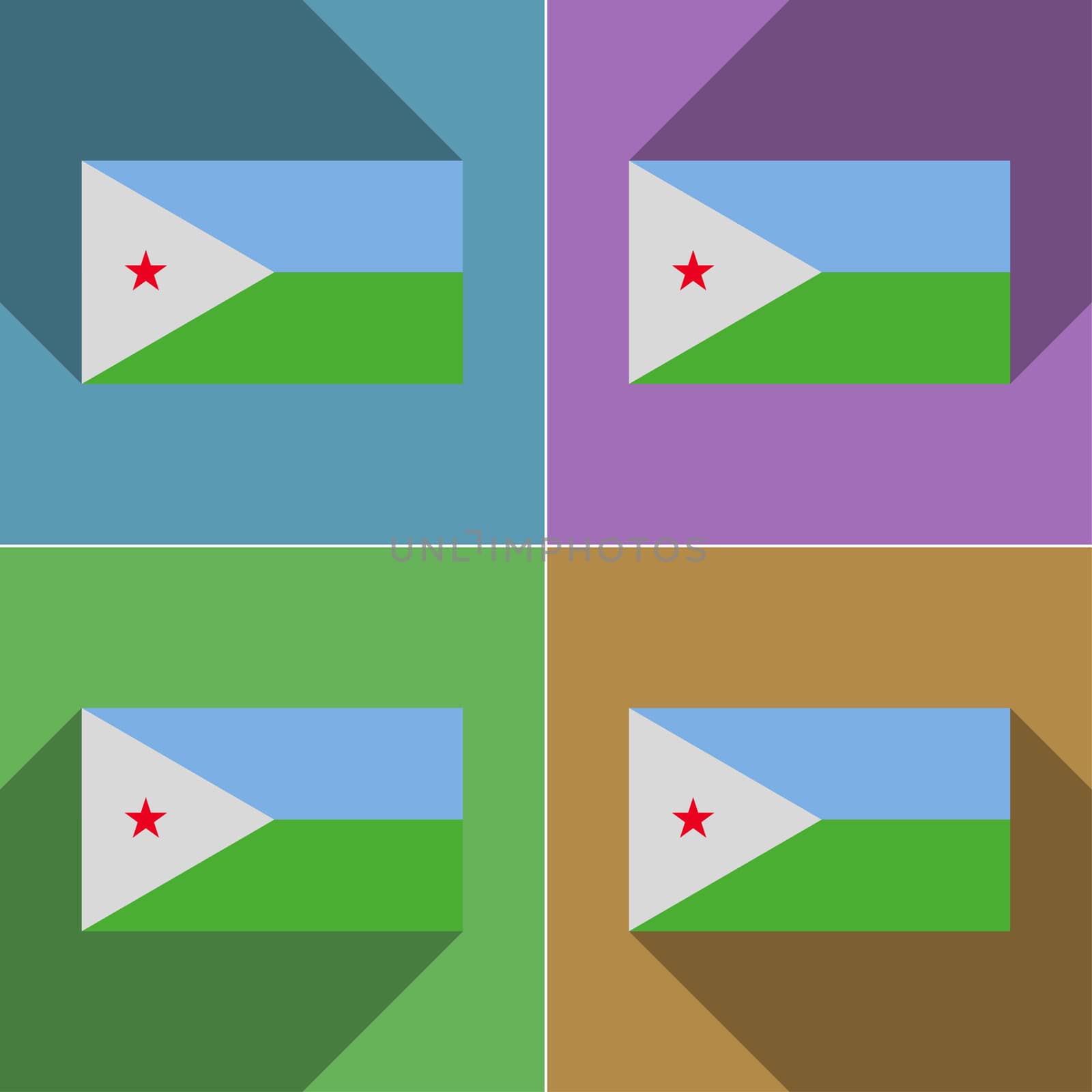 Flags Djibouti. Set of colors flat design and long shadows.  by serhii_lohvyniuk