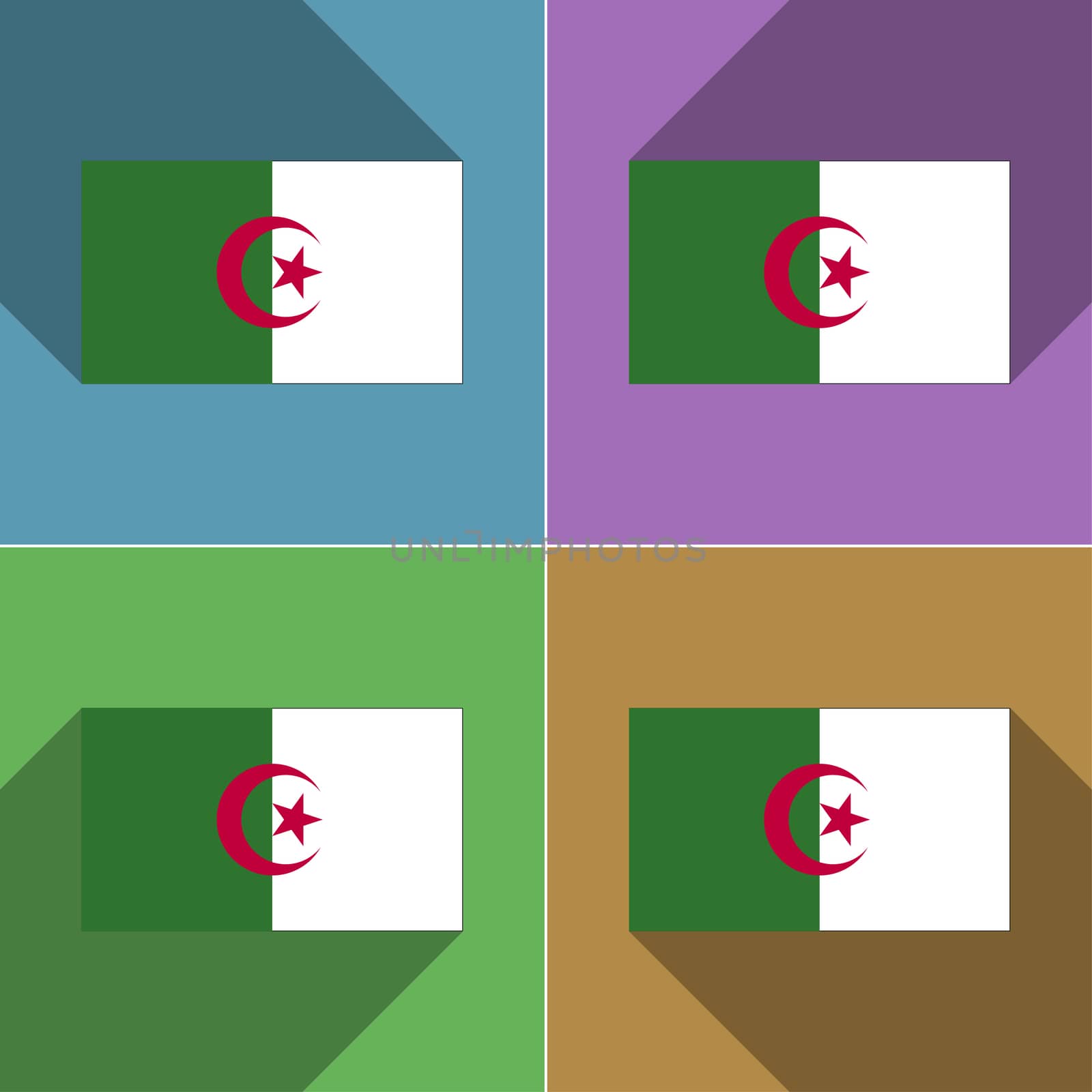 Flags of Algeria. Set of colors flat design and long shadows.  illustration