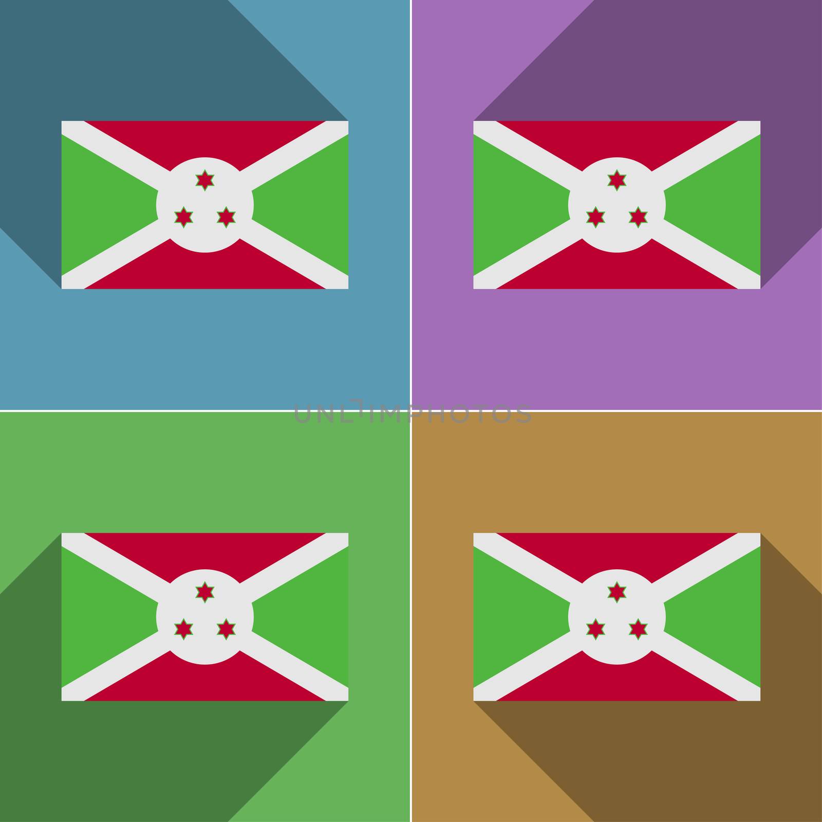 Flags of Burundi. Set of colors flat design and long shadows.  illustration