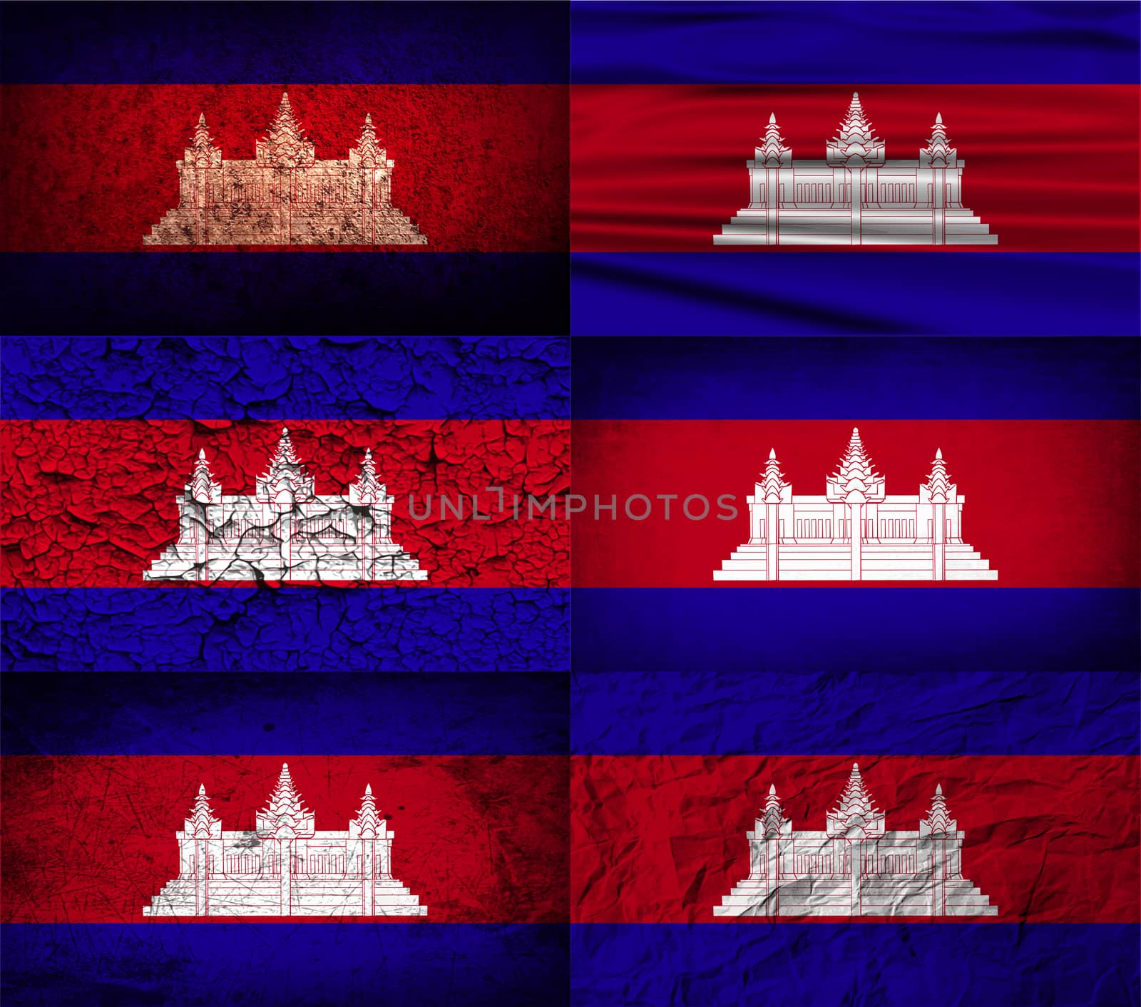 Set of six flags Cambodia with old texture.  by serhii_lohvyniuk