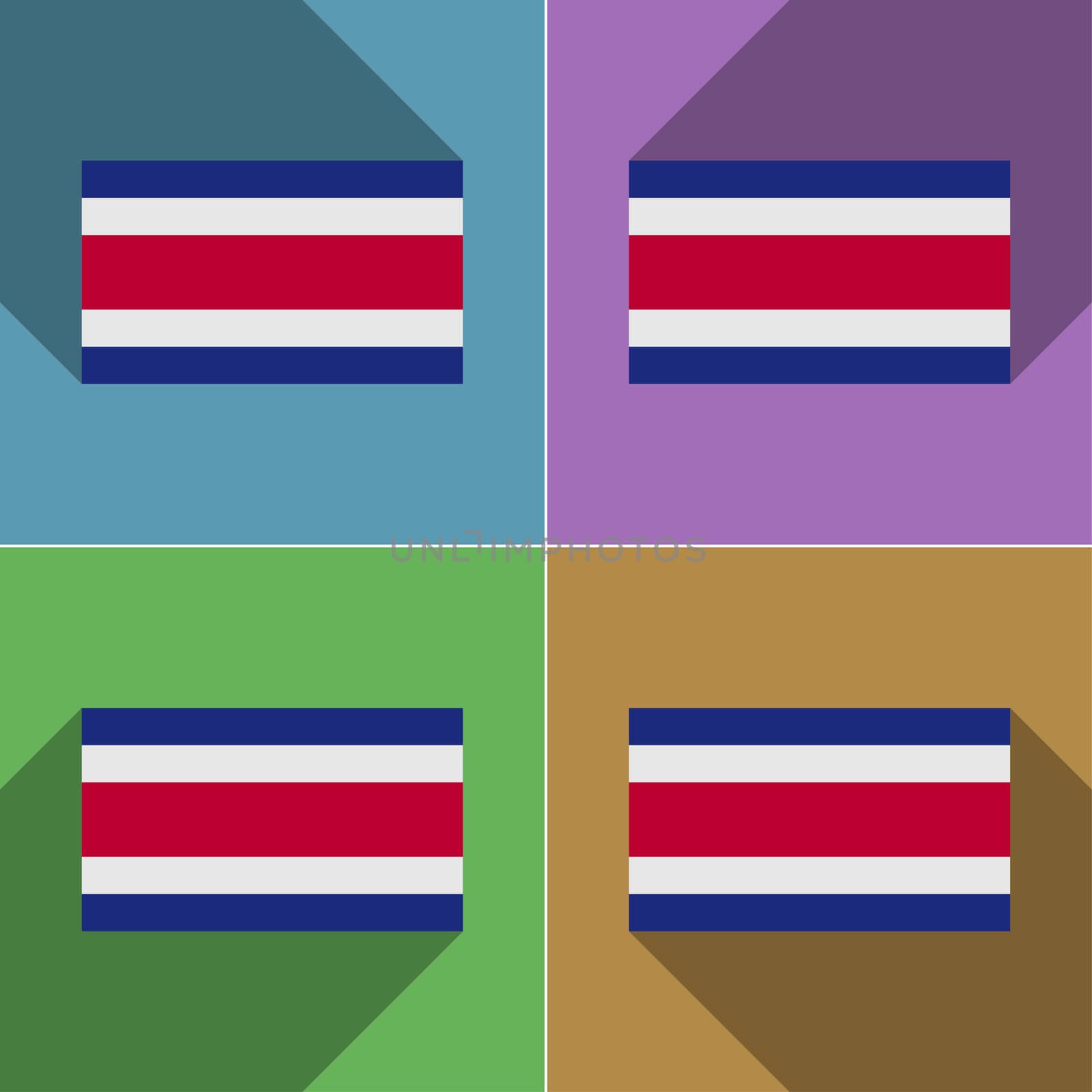 Flags of Costa Rica. Set of colors flat design and long shadows.  illustration