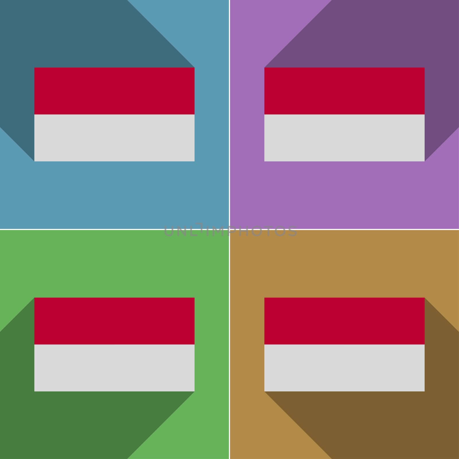 Flags of Indonesia. Set of colors flat design and long shadows.  illustration