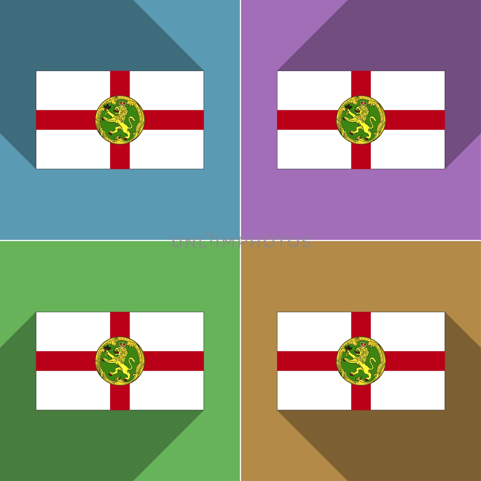 Flags of Alderney. Set of colors flat design and long shadows.  illustration