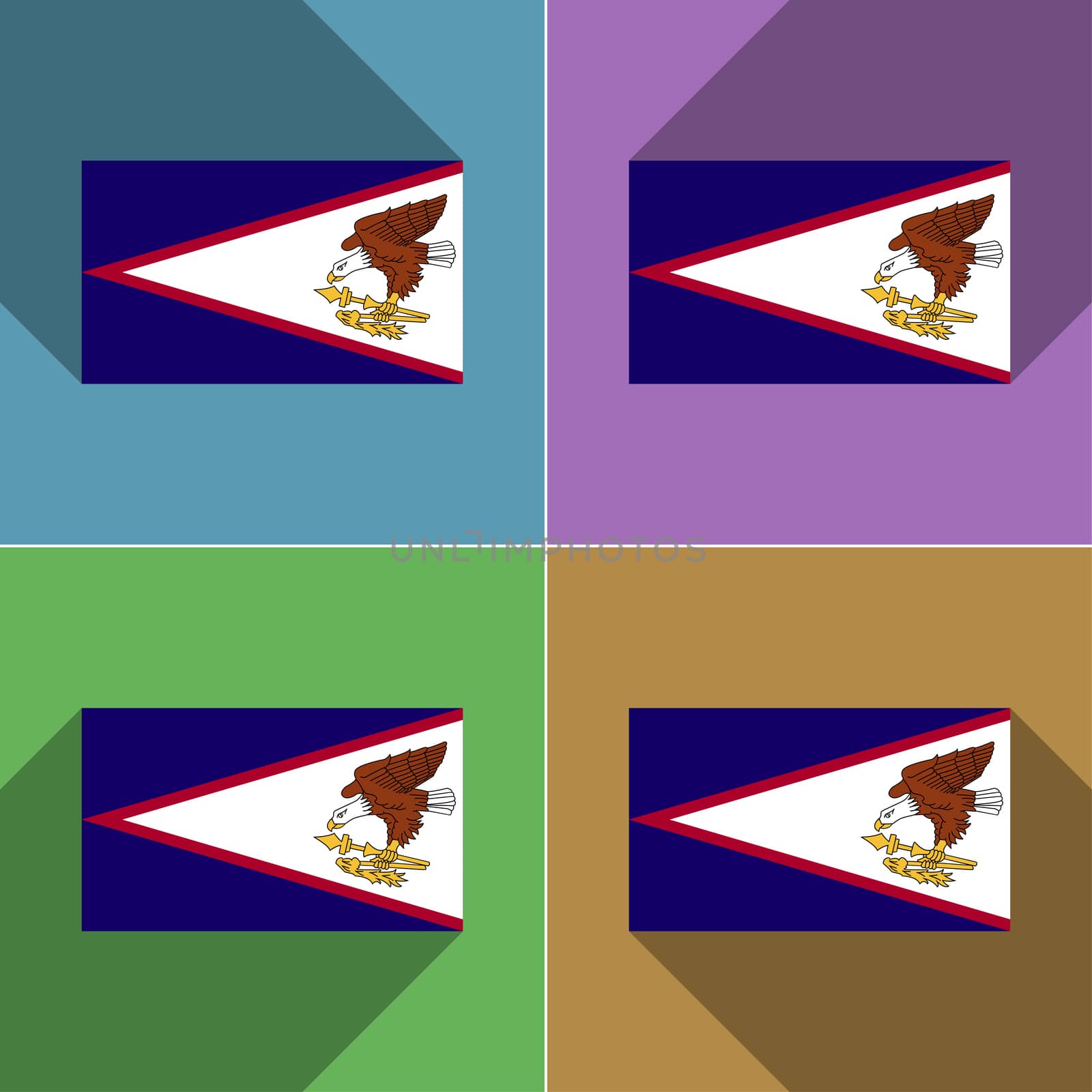 Flags of American Samoa. Set of colors flat design and long shadows.  illustration