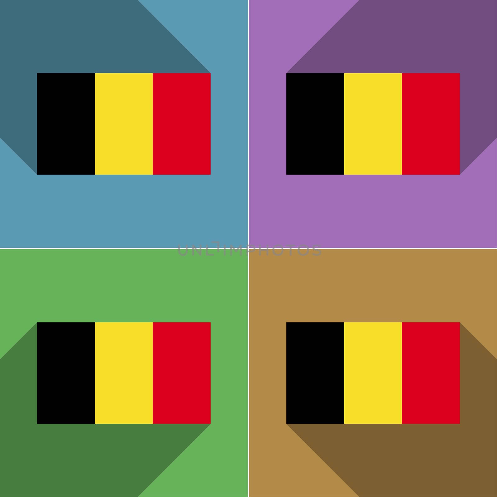 Flags of Belgium. Set of colors flat design and long shadows.  illustration