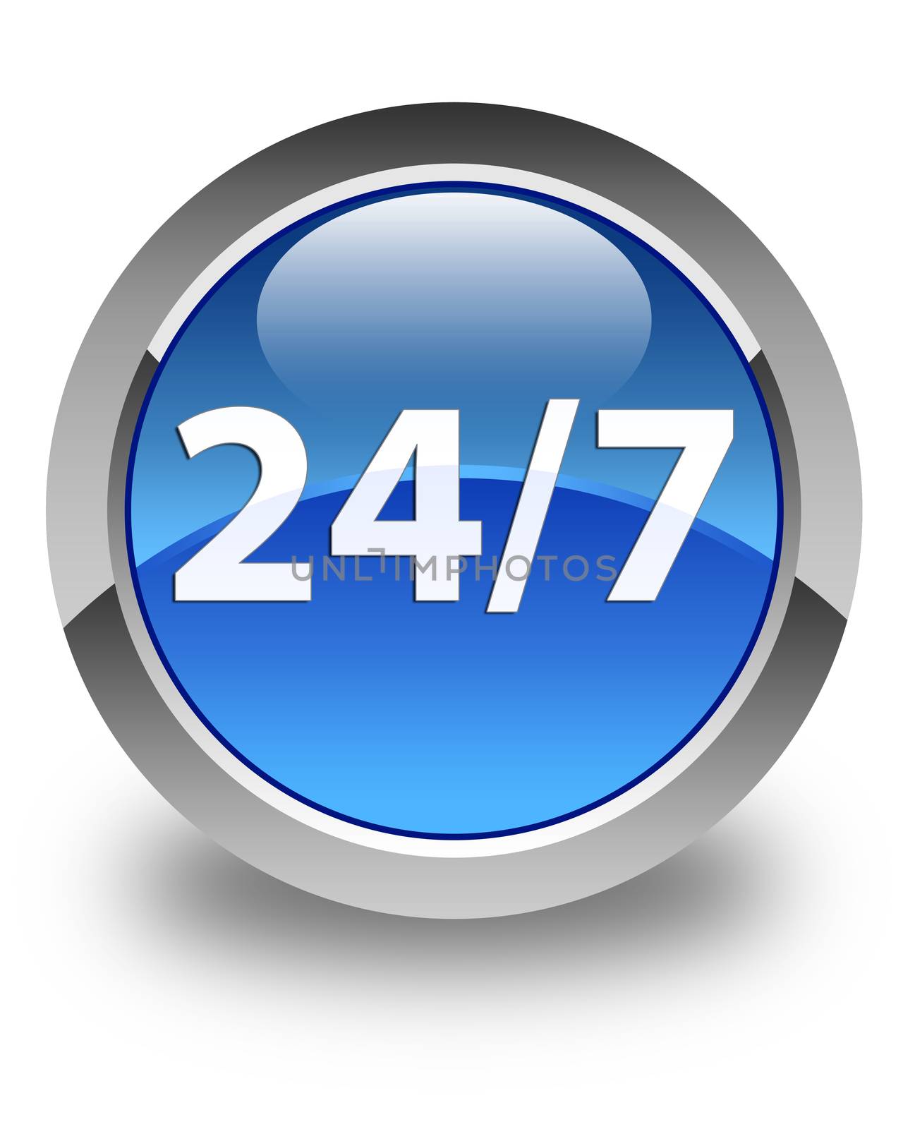24/7 icon glossy blue round button