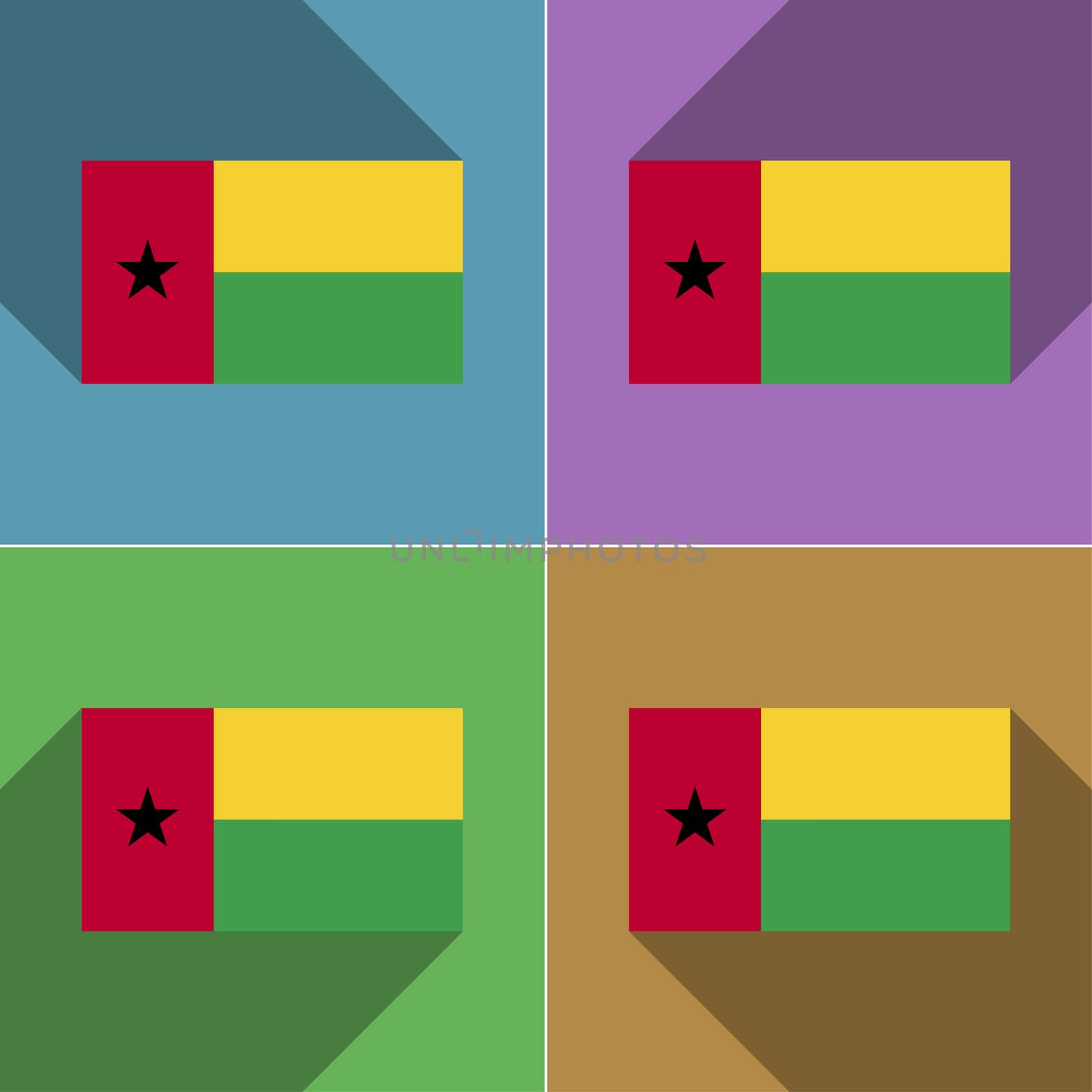 Flags of GuineaBissau. Set of colors flat design and long shadows.  illustration