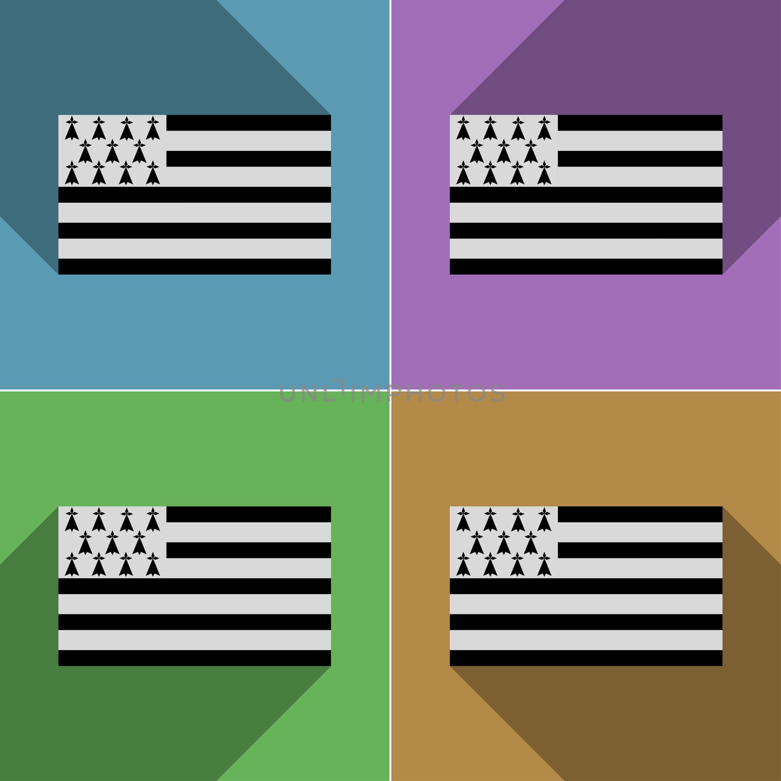 Flags Brittany. Set of colors flat design and long shadows.  by serhii_lohvyniuk