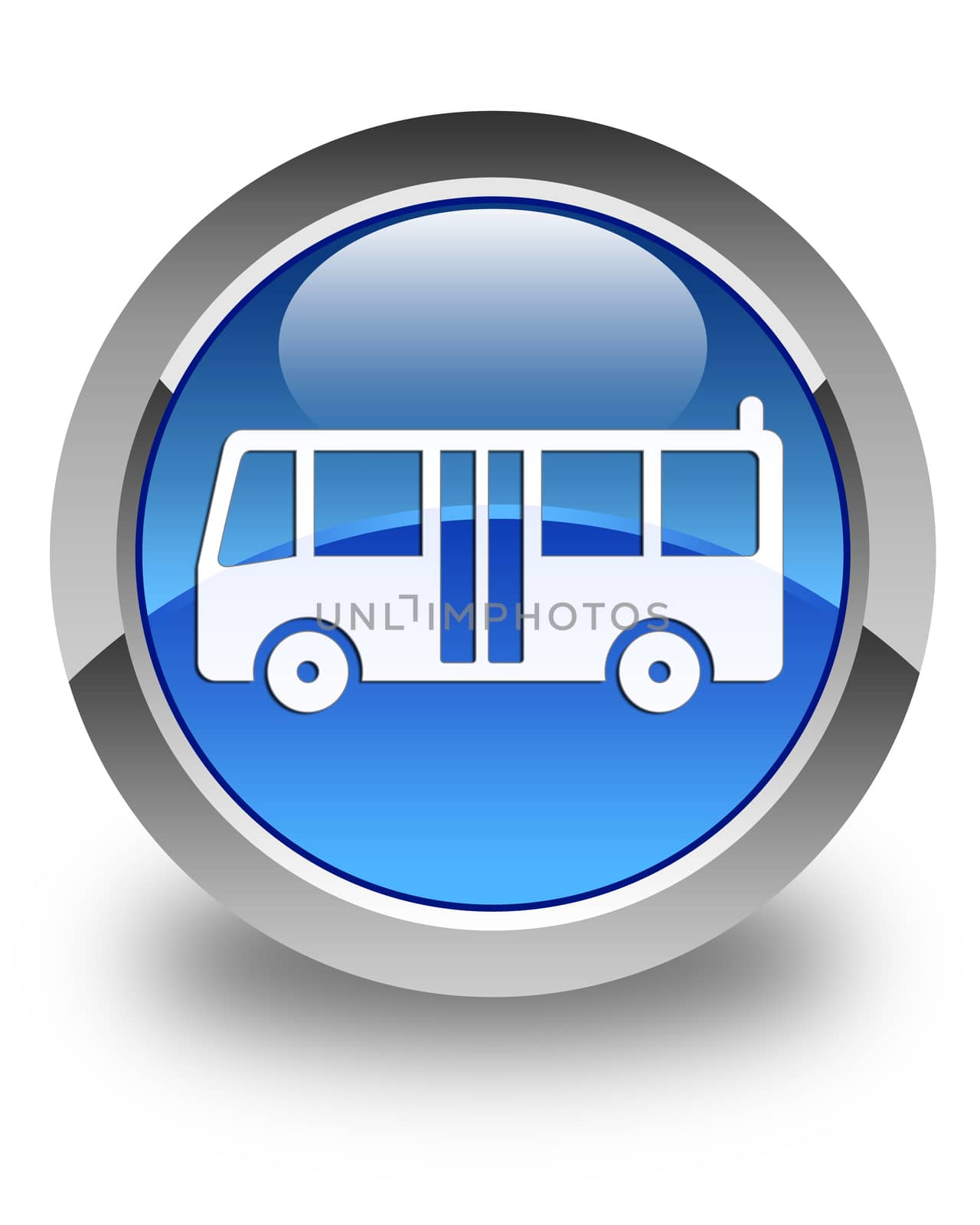 Bus icon glossy blue round button