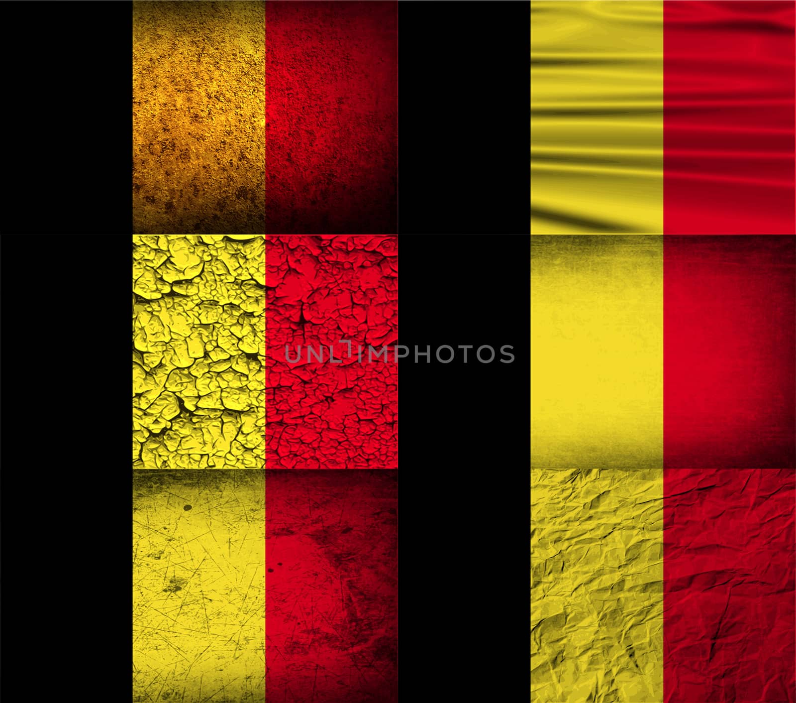 Set of six flags Belgium with old texture.  illustration