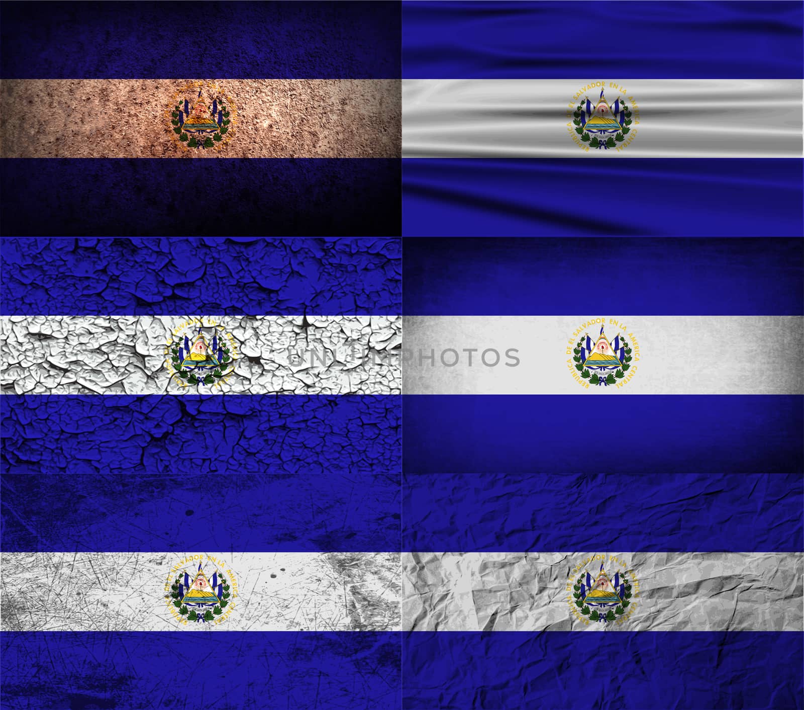 Set of six flags El Salvador with old texture.  by serhii_lohvyniuk