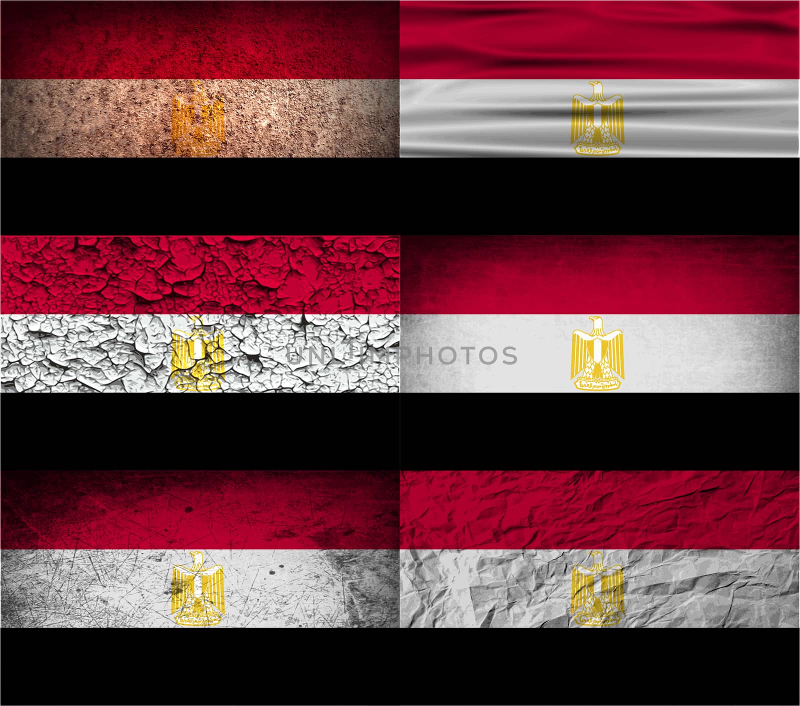 Set of six flags Egypt with old texture.  by serhii_lohvyniuk