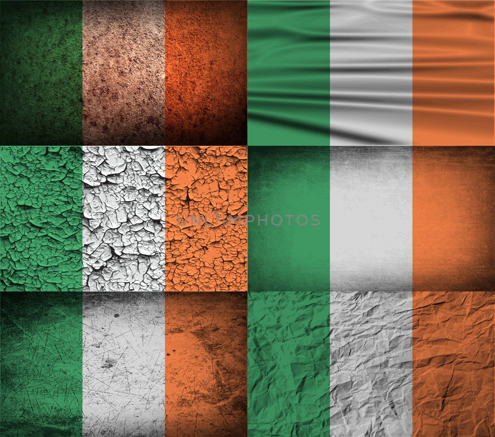 Set of six flags Ireland with old texture.  by serhii_lohvyniuk