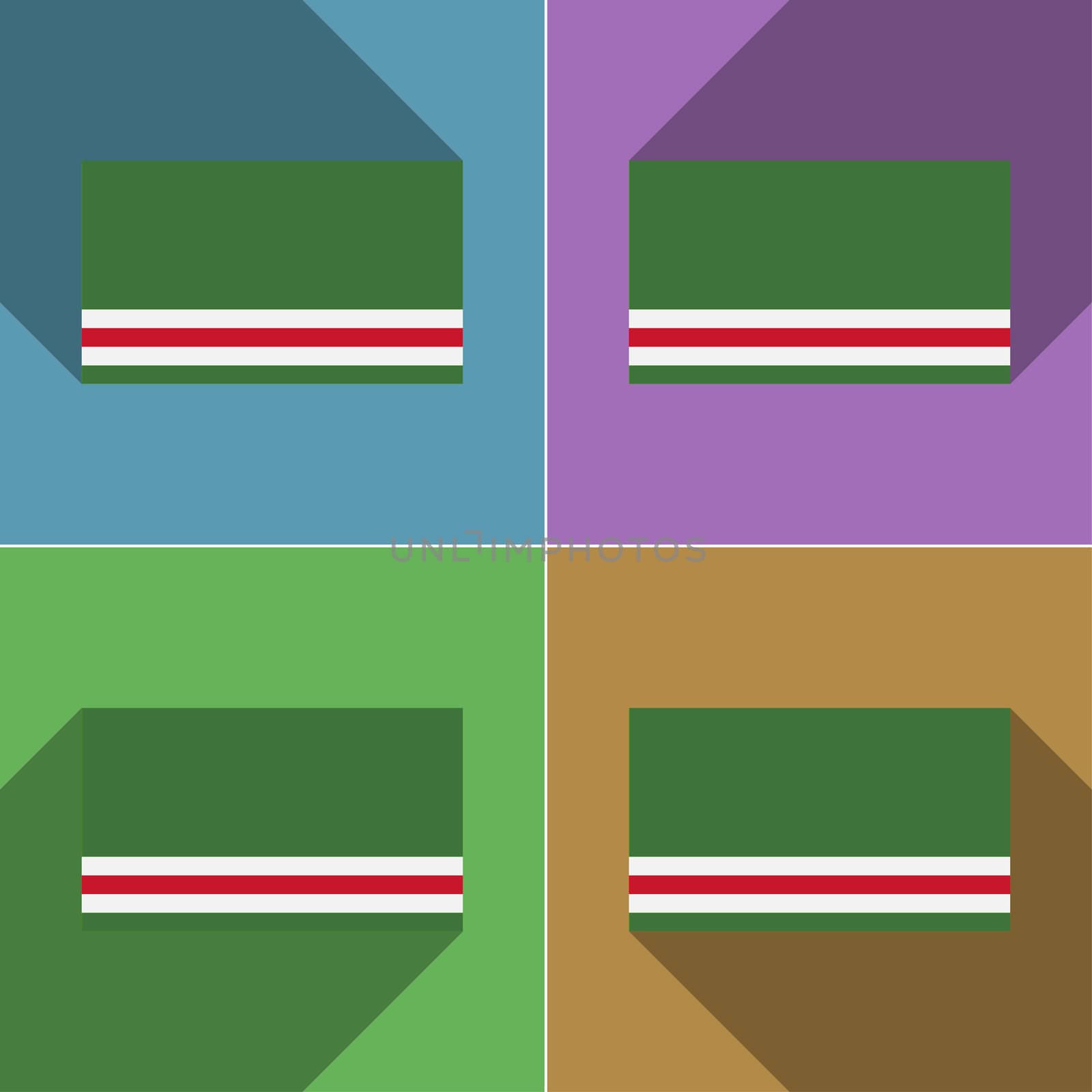 Flags of Chechen Republic of Ichkeria. Set of colors flat design and long shadows.  illustration