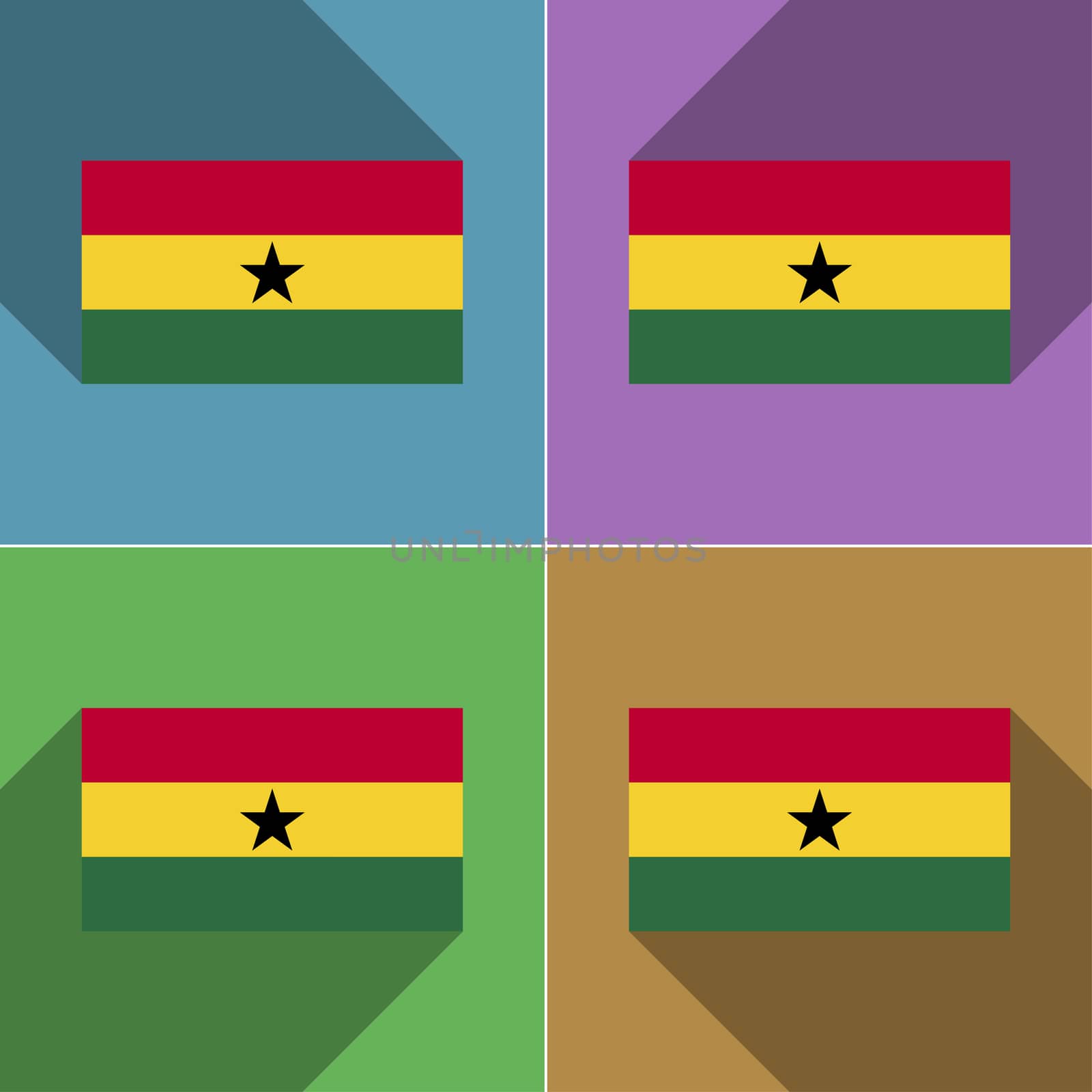 Flags of Ghana. Set of colors flat design and long shadows.  illustration