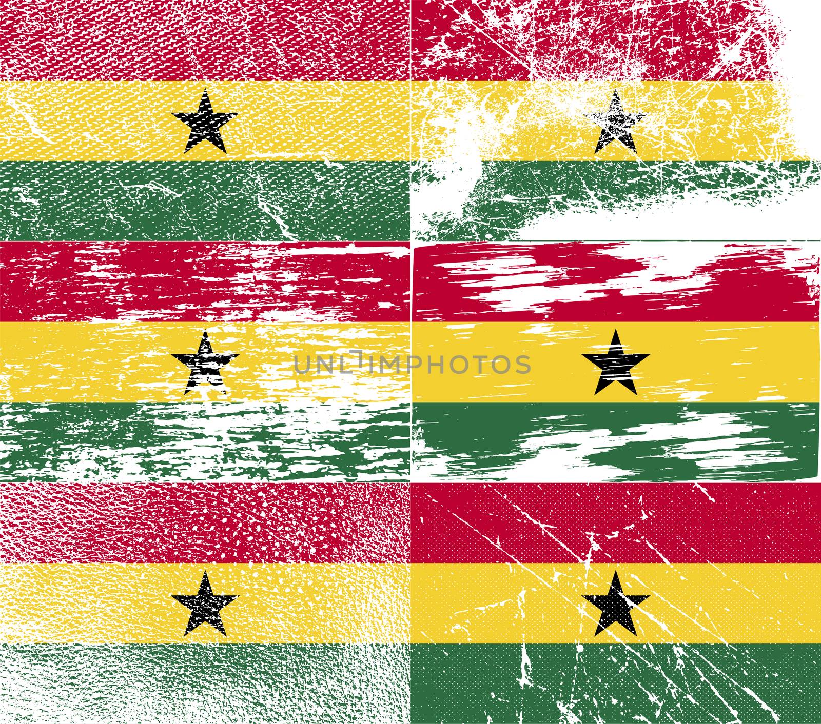 Flag of Ghana with old texture.  illustration