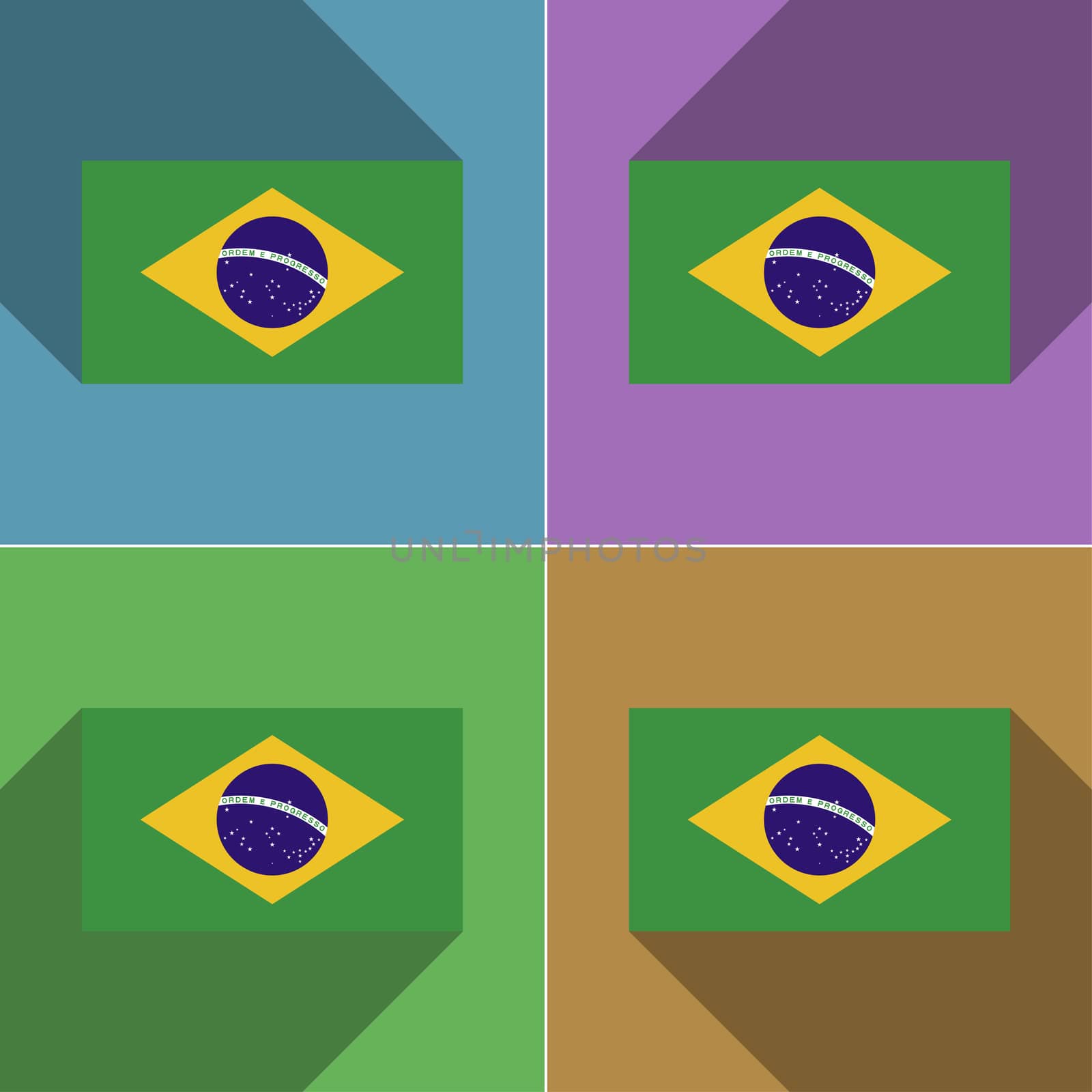 Flags of Brazil. Set of colors flat design and long shadows.  illustration