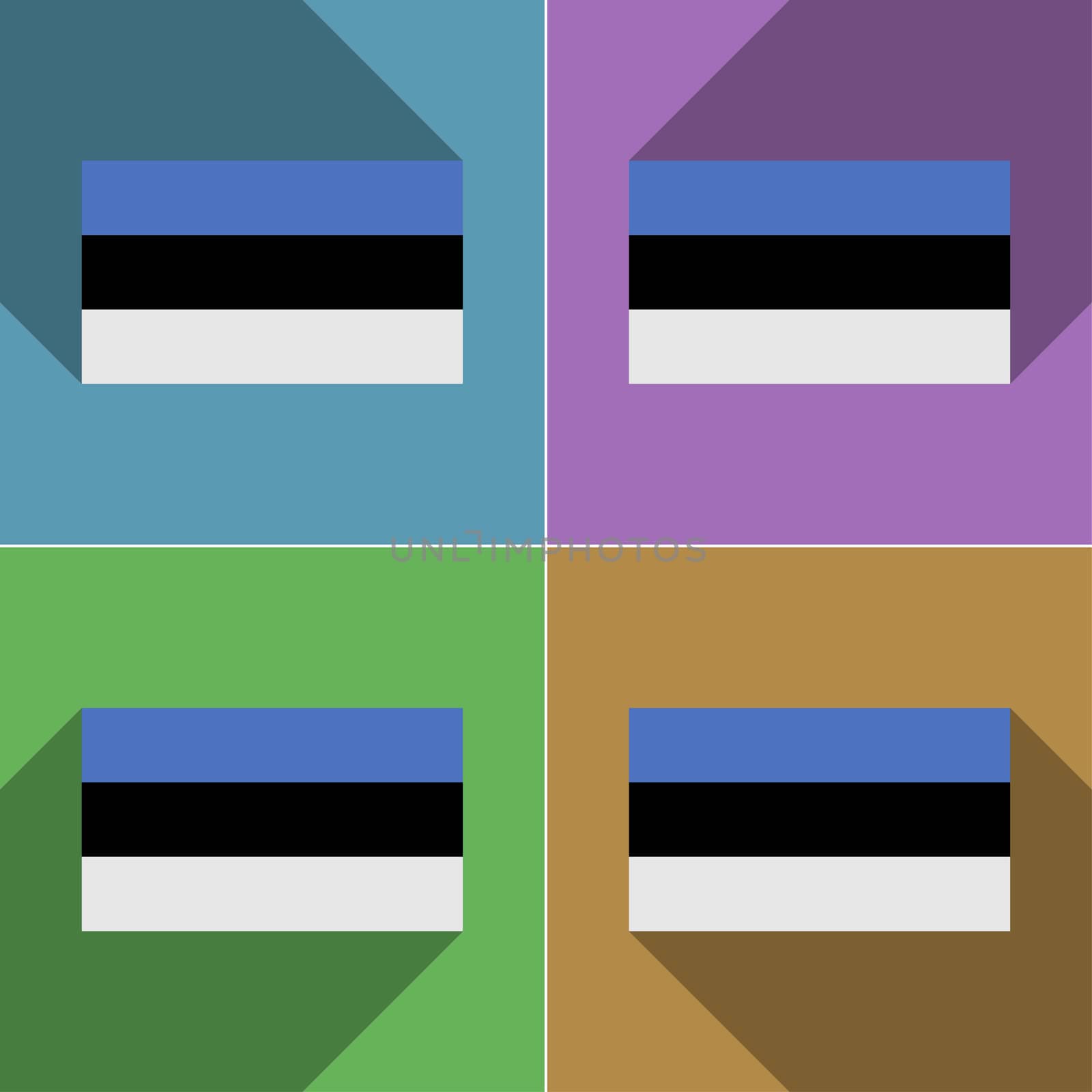 Flags of Estonia. Set of colors flat design and long shadows.  illustration