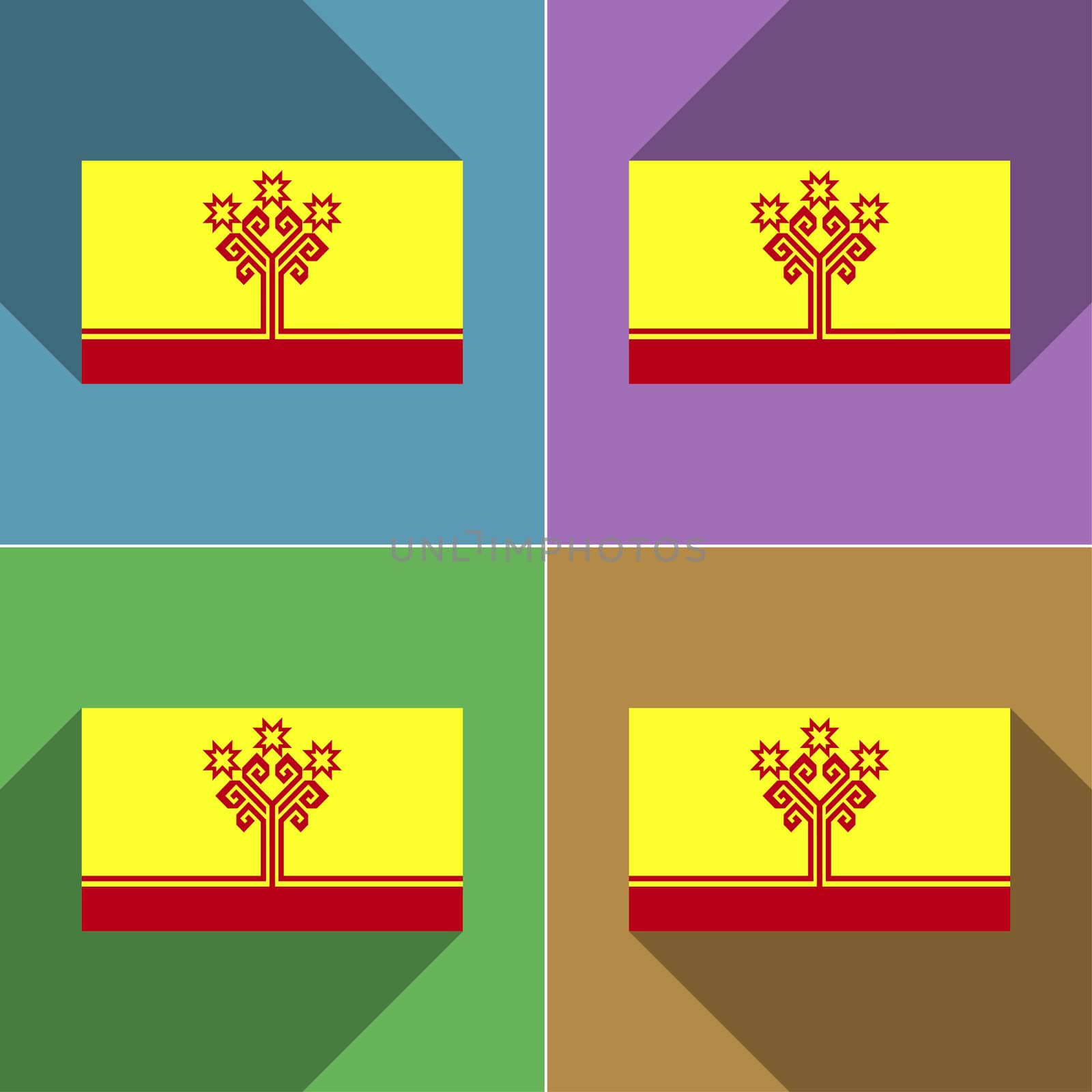 Flags of Chuvashia. Set of colors flat design and long shadows.  illustration