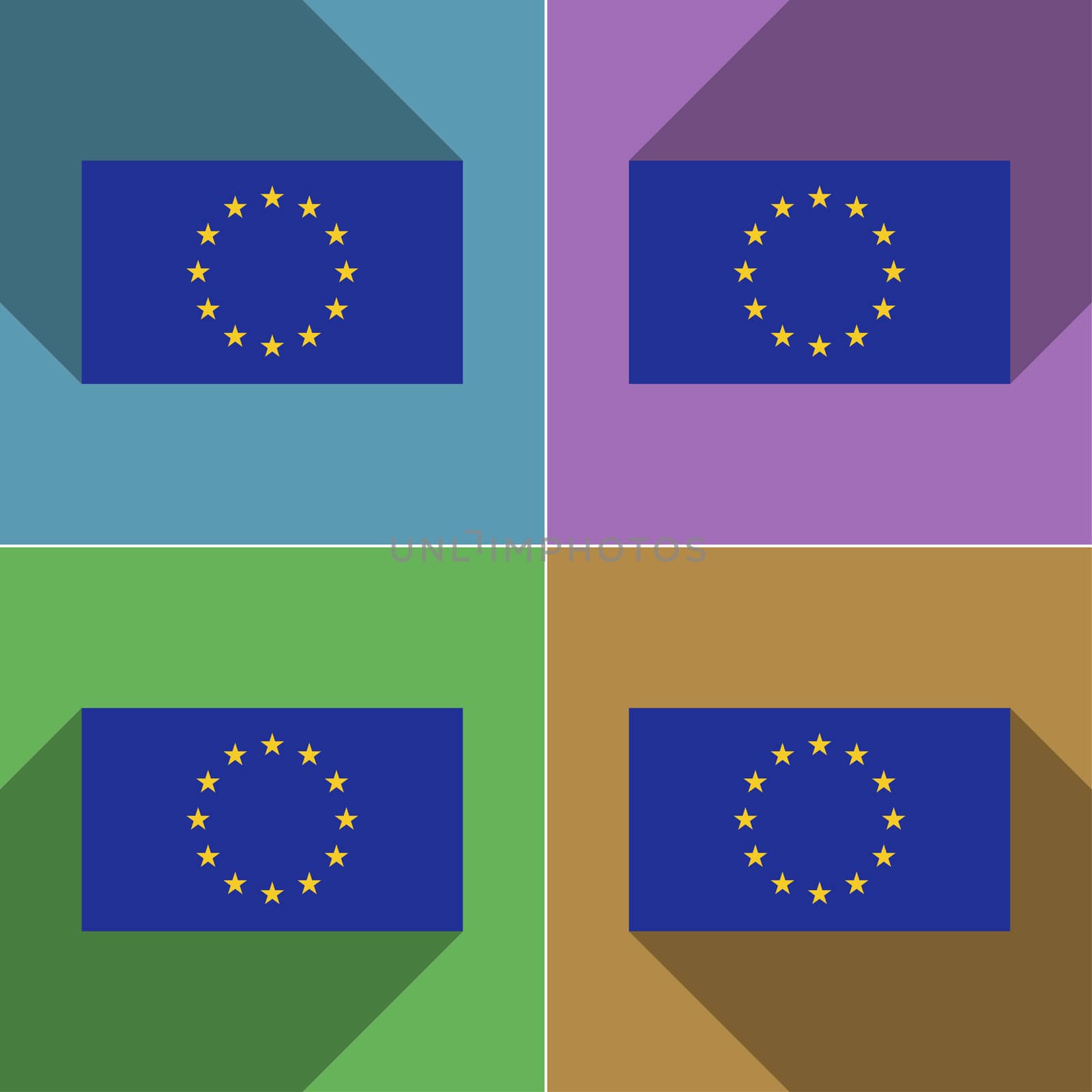 Flags of European Union. Set of colors flat design and long shadows.  illustration