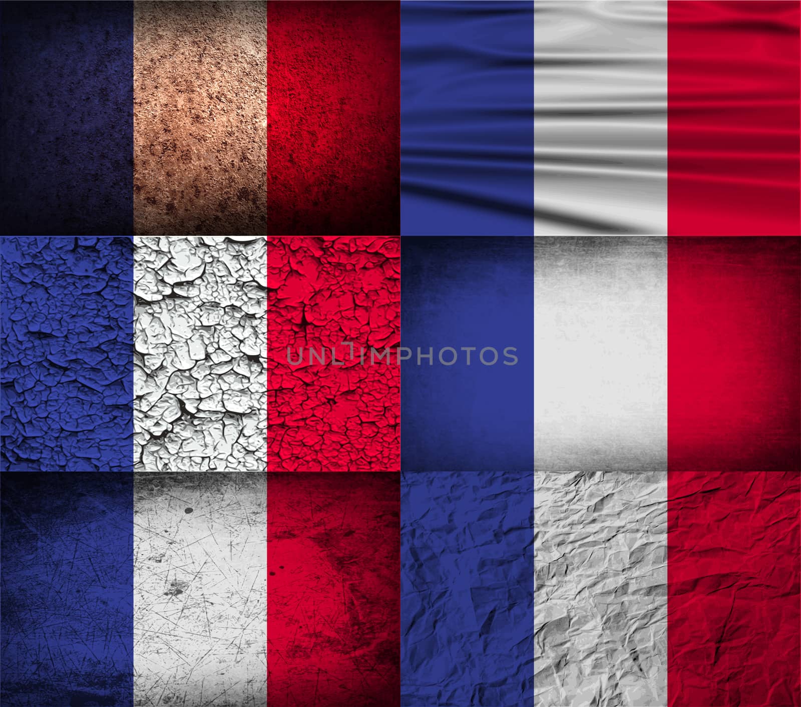 Set of six flags France with old texture.  by serhii_lohvyniuk