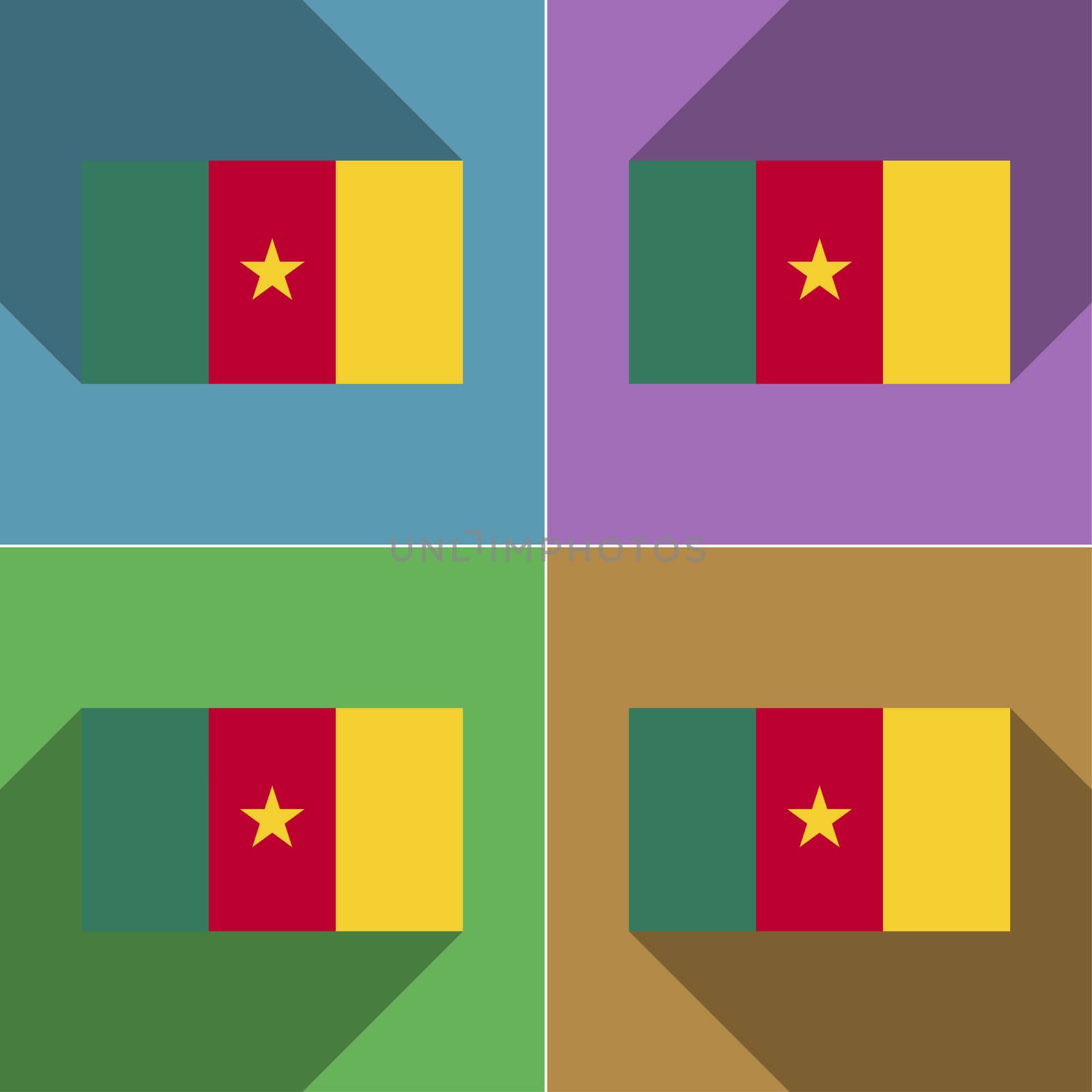 Flags of cameroon. Set of colors flat design and long shadows.  illustration