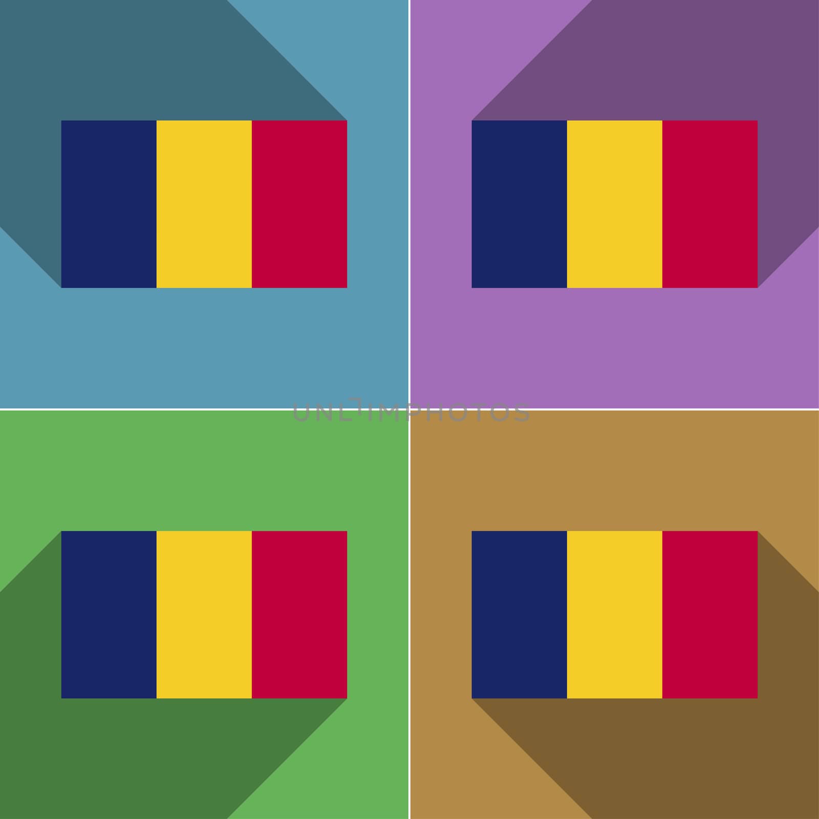 Flags of Chad. Set of colors flat design and long shadows.  illustration