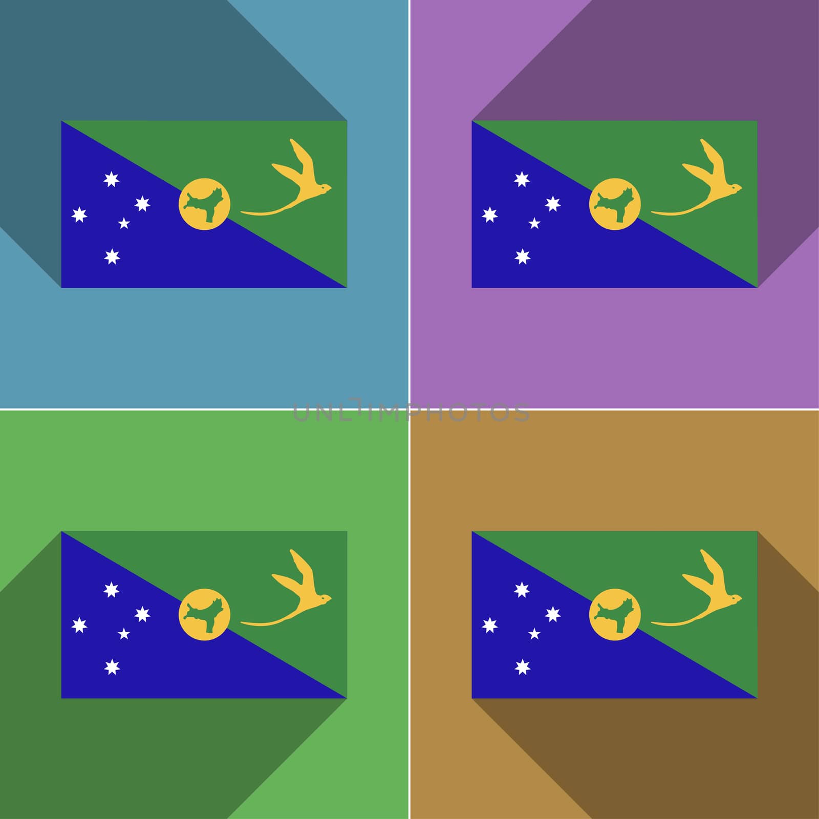 Flags of Christmas Island. Set of colors flat design and long shadows.  illustration