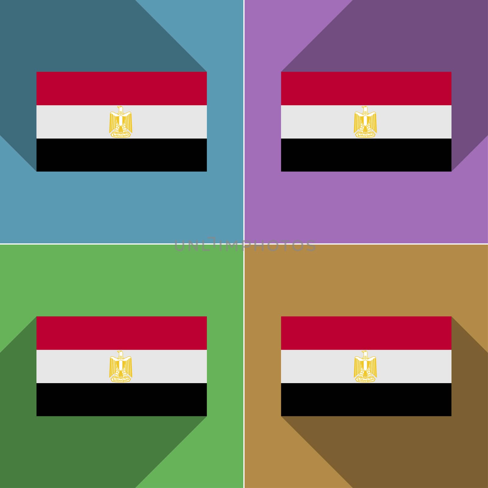 Flags of Egypt. Set of colors flat design and long shadows.  illustration