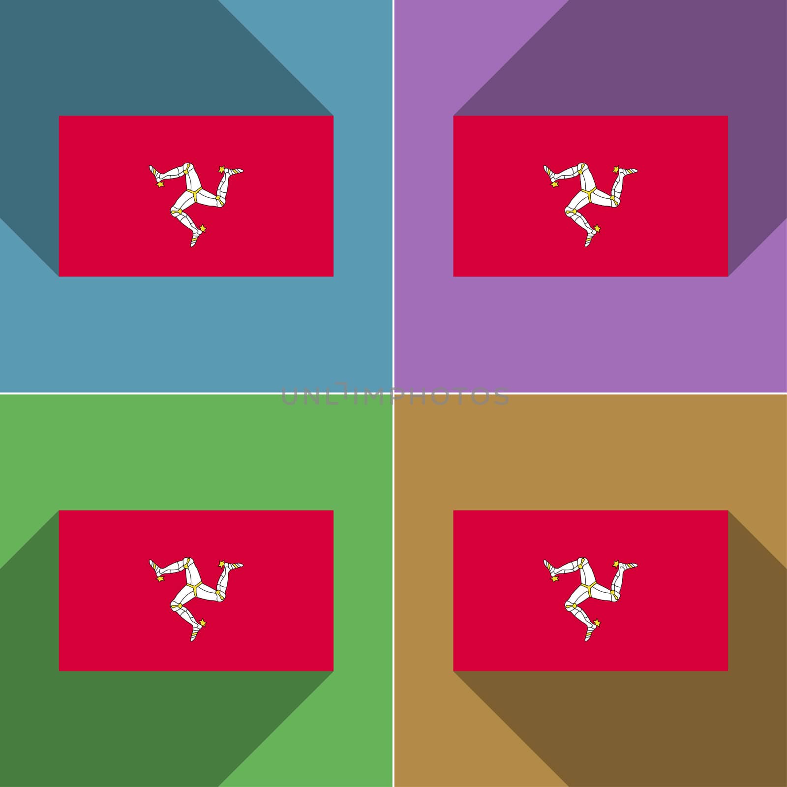 Flags of Isle of man. Set of colors flat design and long shadows.  illustration