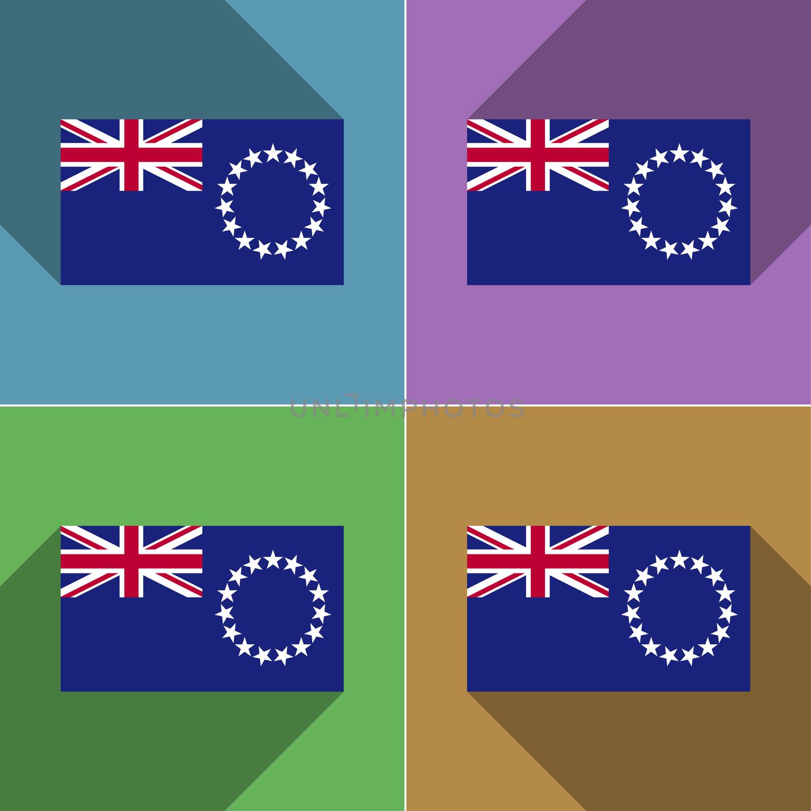 Flags of Cook islands. Set of colors flat design and long shadows.  illustration