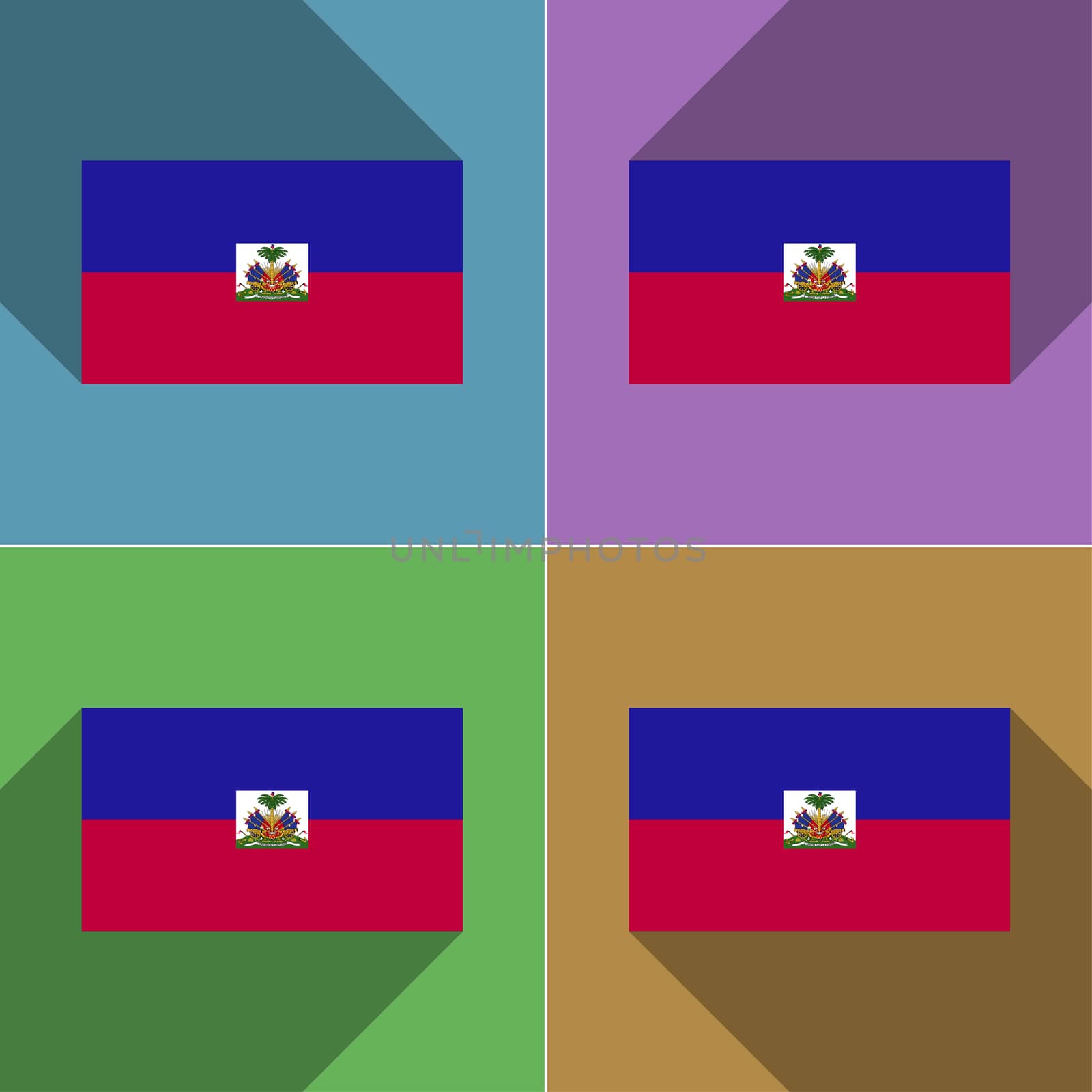 Flags of Haiti. Set of colors flat design and long shadows.  illustration