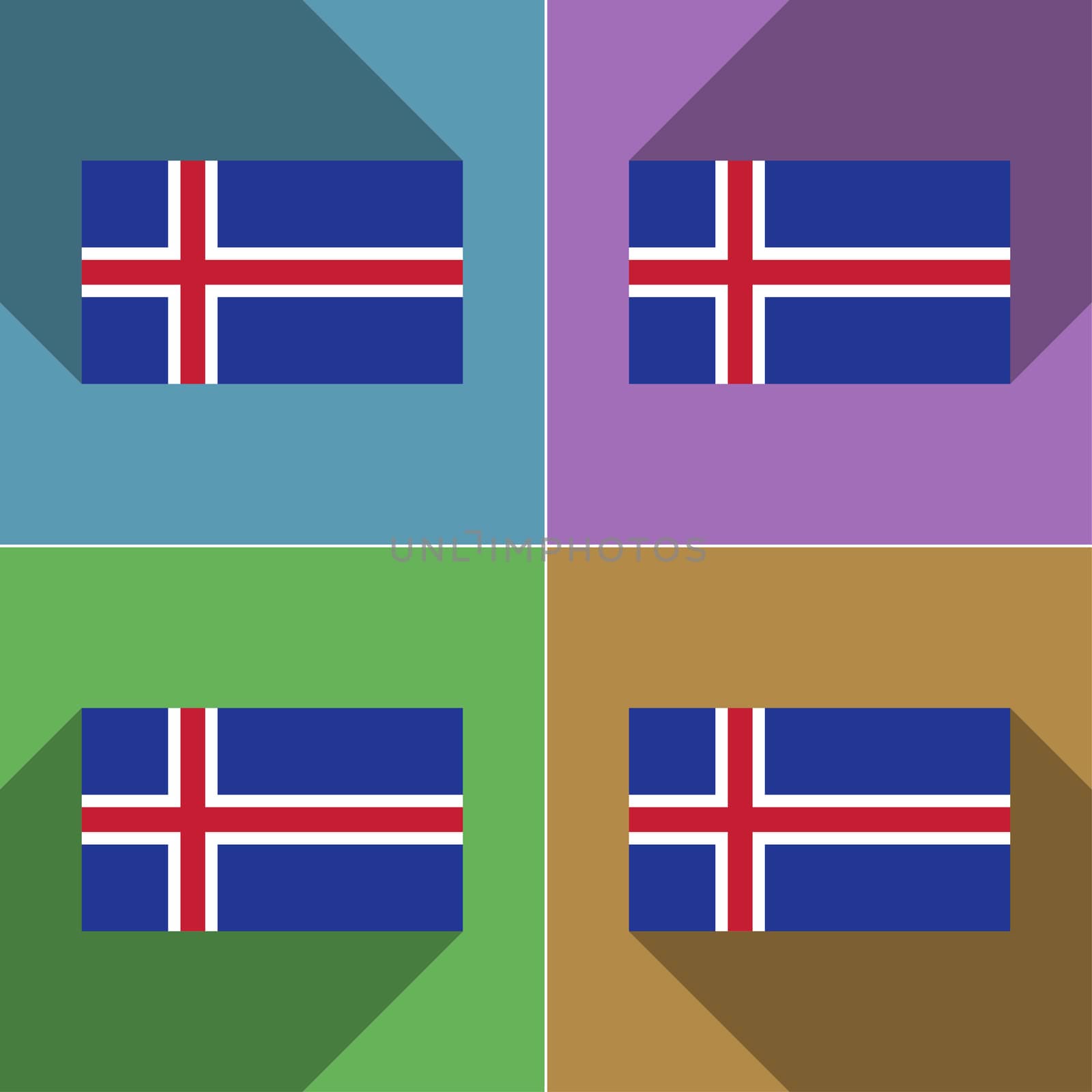 Flags of Iceland. Set of colors flat design and long shadows.  illustration