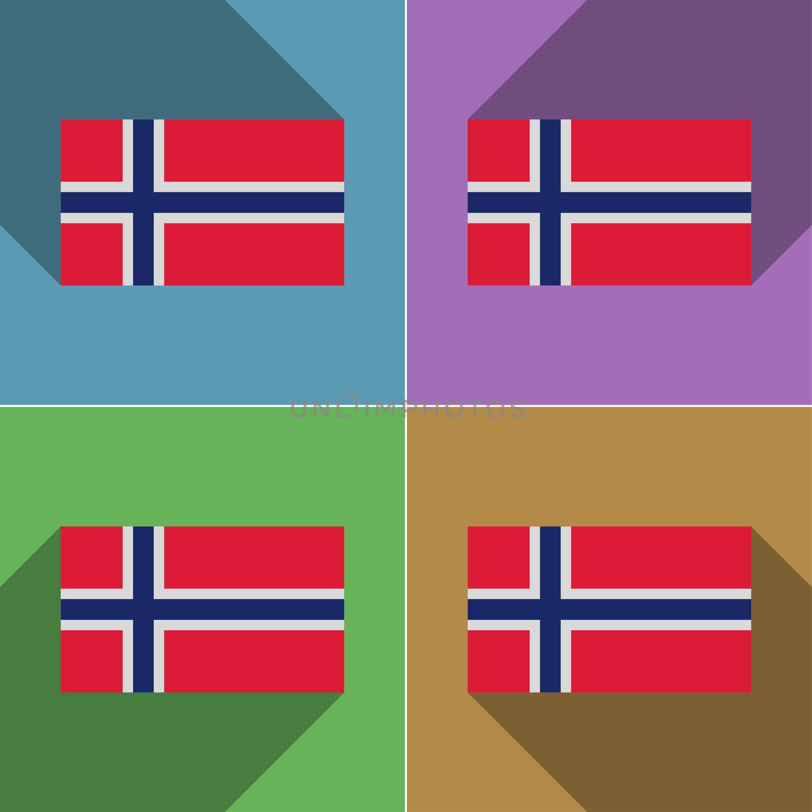 Flags of Norway. Set of colors flat design and long shadows.  illustration