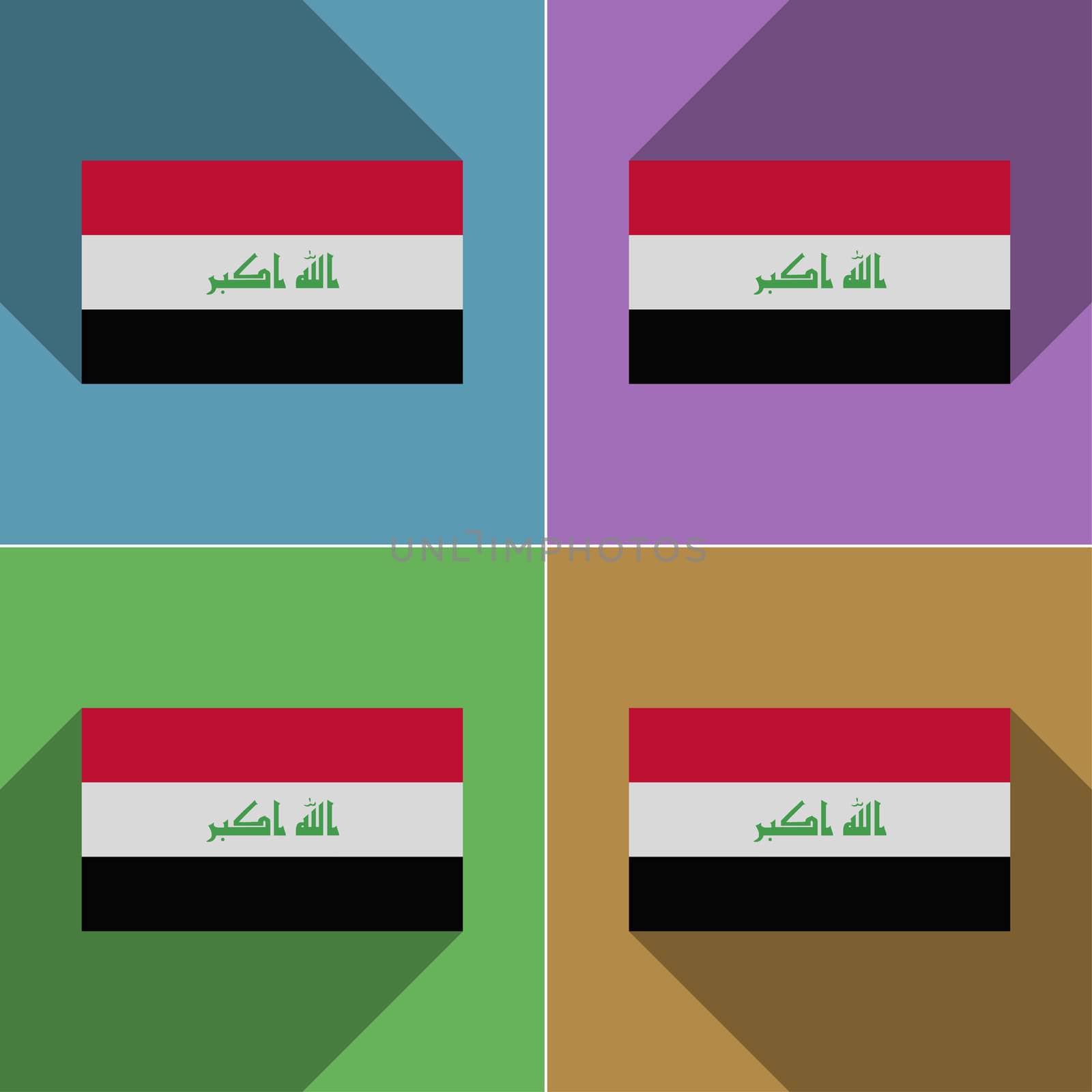 Flags of Iraq. Set of colors flat design and long shadows.  illustration