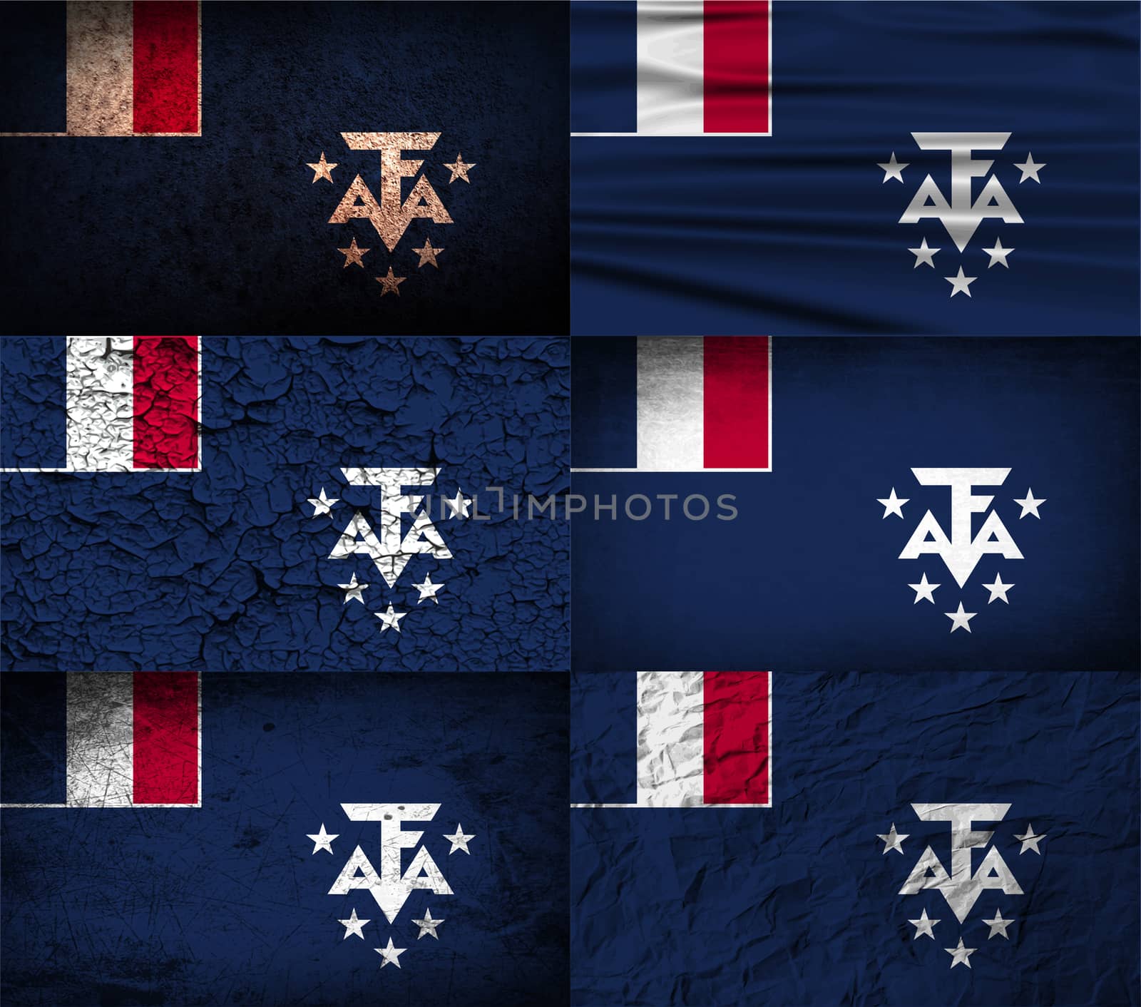 Set of six flags French Southern and Antarctic Lands with old texture.  by serhii_lohvyniuk
