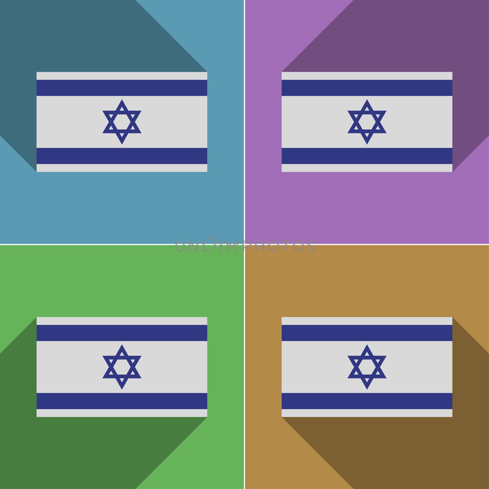 Flags of Israel. Set of colors flat design and long shadows.  illustration