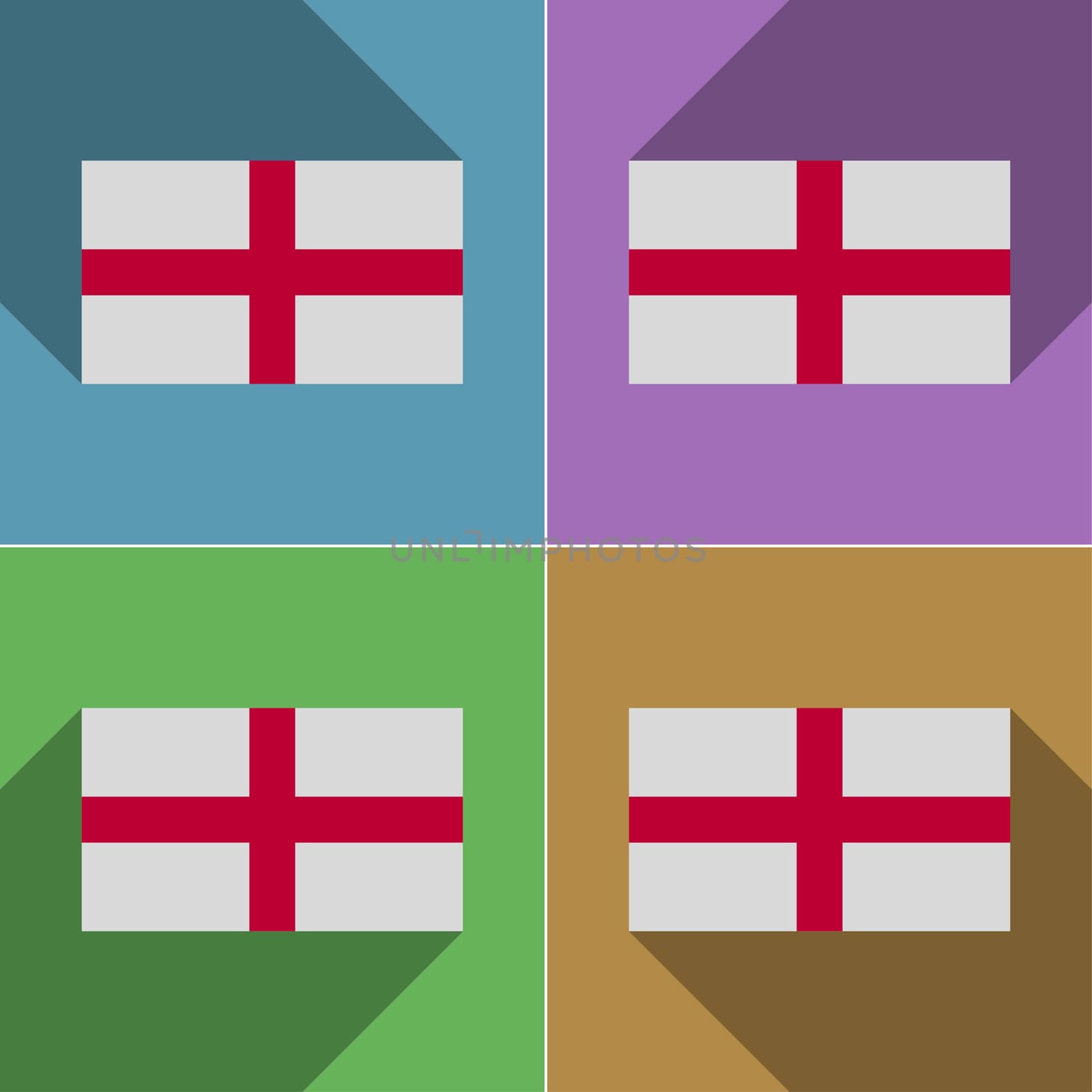 Flags of England. Set of colors flat design and long shadows.  illustration