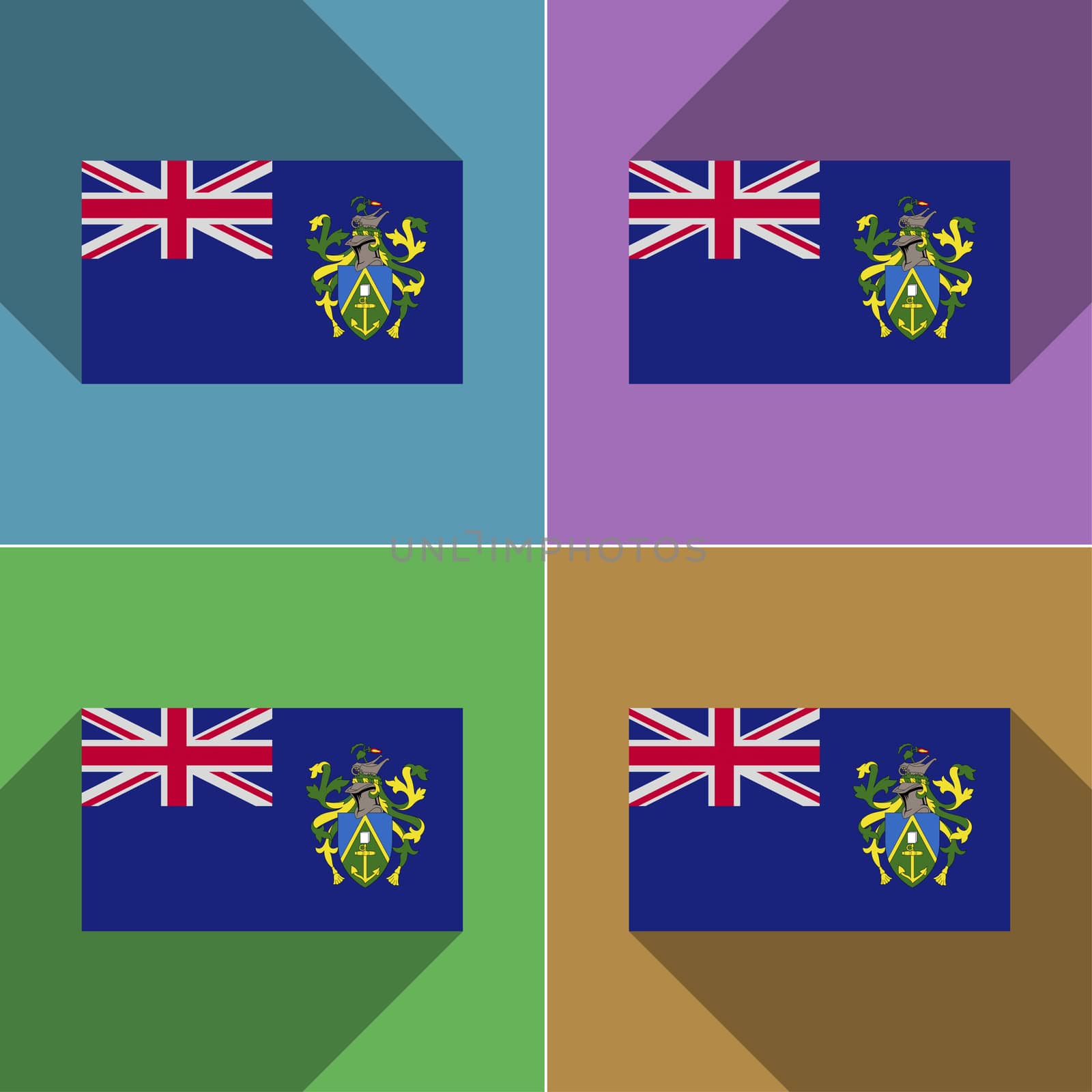 Flags Pitcairn Islands. Set of colors flat design and long shadows.  by serhii_lohvyniuk