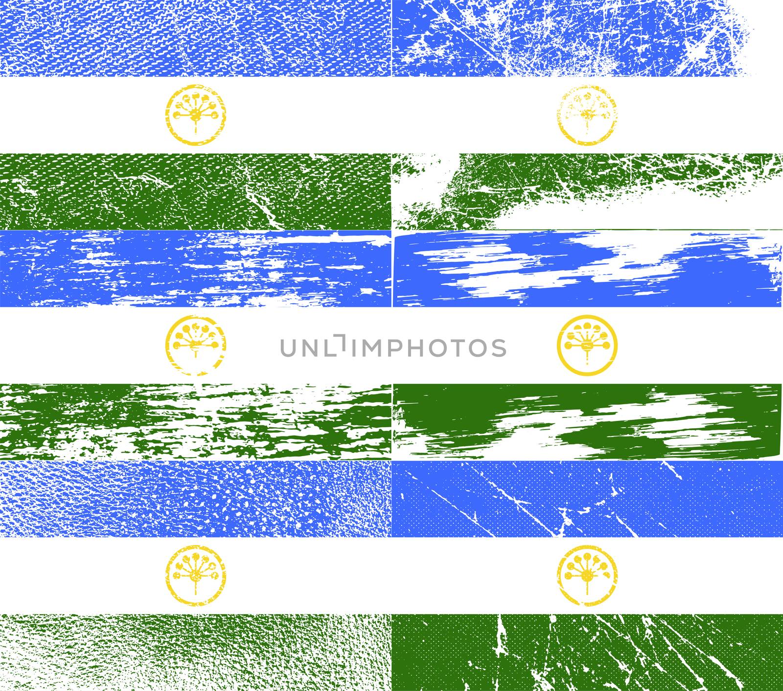Set of six flags Bashkortostan with old texture.  by serhii_lohvyniuk