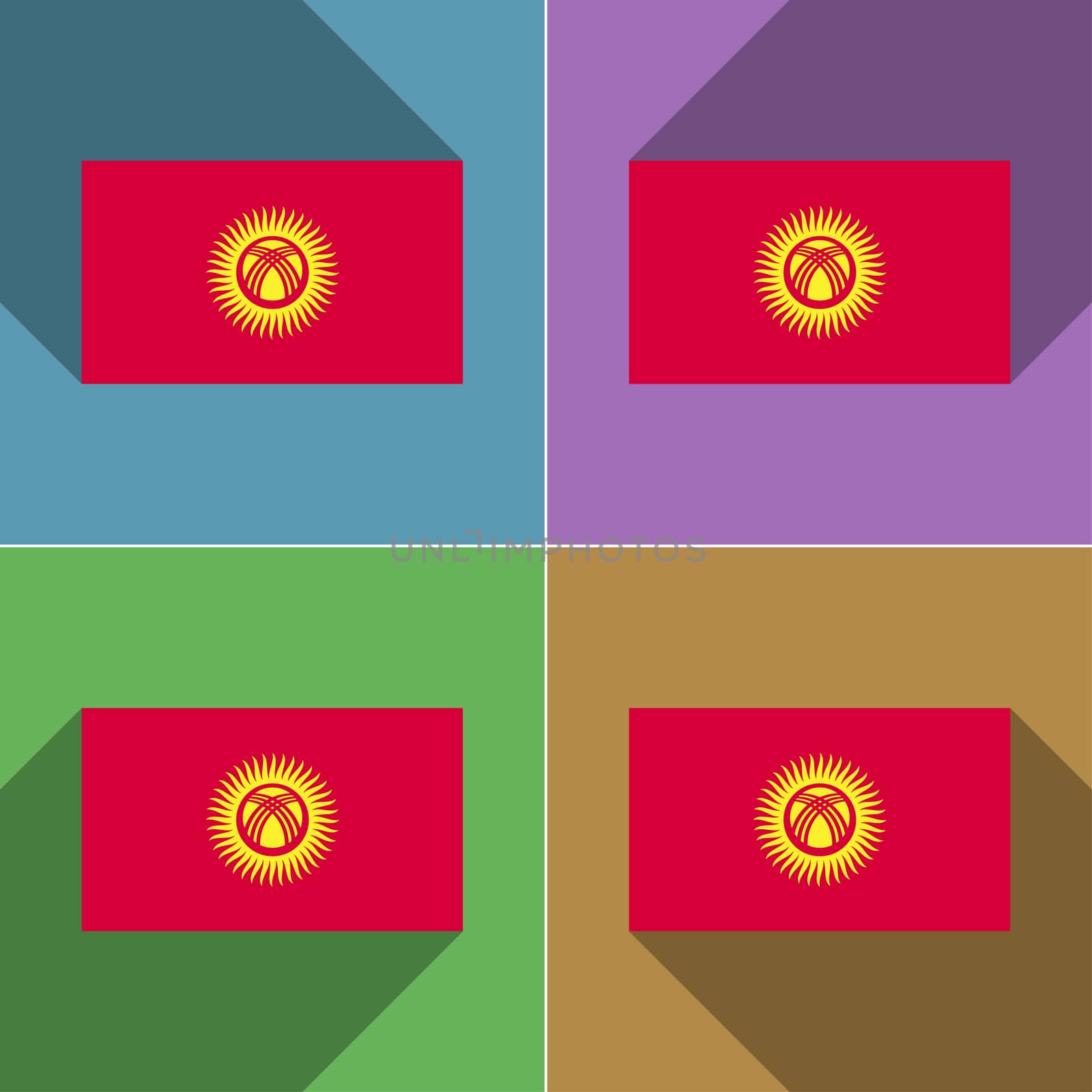 Flags of Kyrgyzstan. Set of colors flat design and long shadows.  illustration