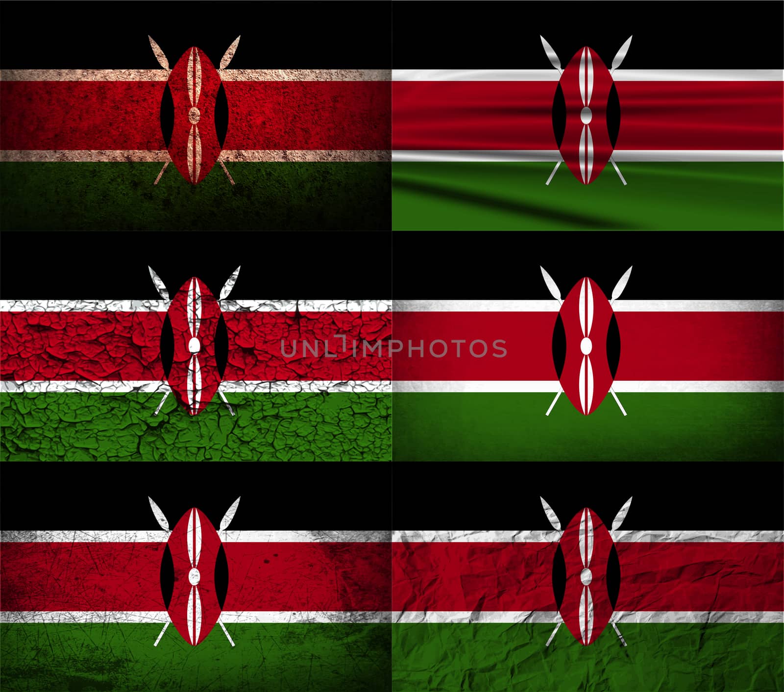 Flag of Kenya with old texture.  illustration