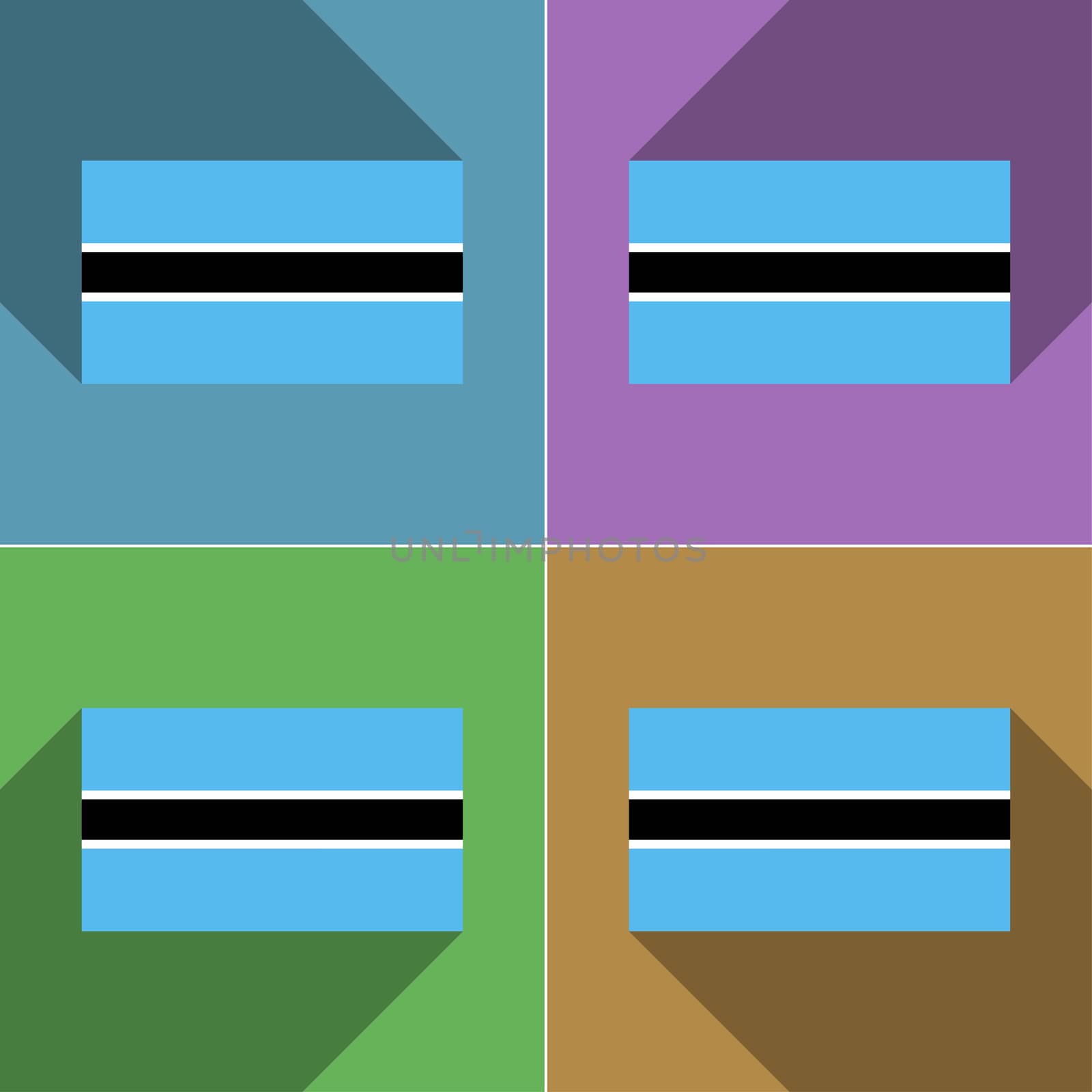 Flags of Botswana. Set of colors flat design and long shadows.  illustration